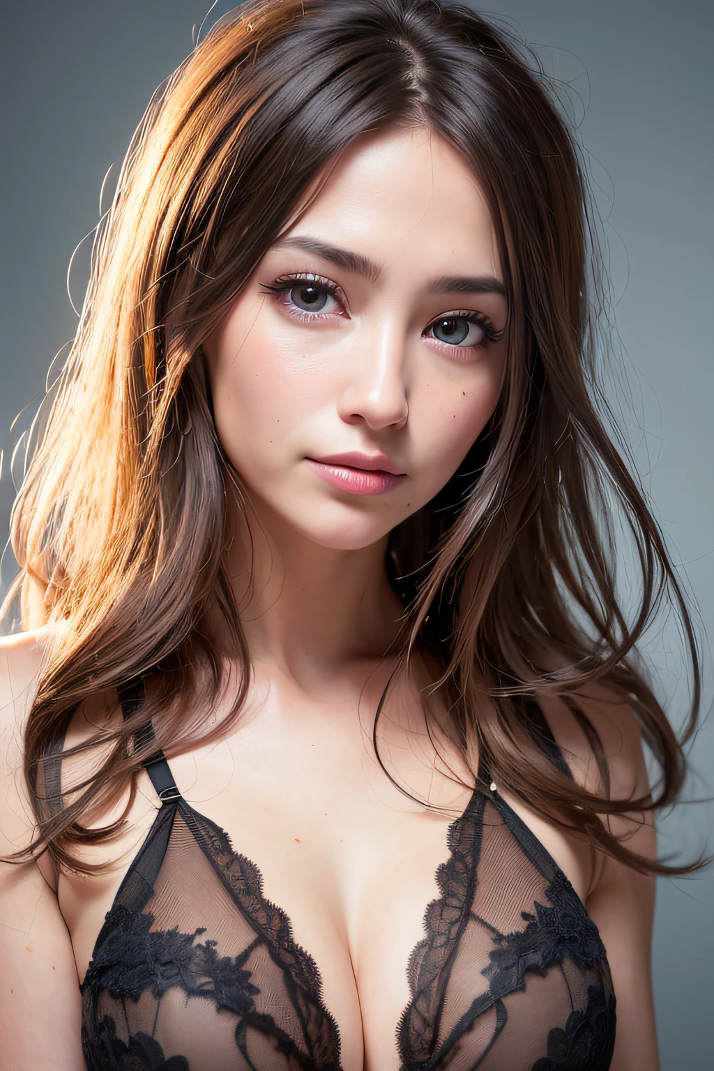 (realistic, photo-realistic:1.37),(8k, RAW photo, best quality, masterpiece:1.2), cute, ultra-detailed,heart-shaped pupils,physically-based rendering, ultra high res, kodakvision color, shot on Arricam LT Camera, bokeh, sharp focus,
looking at viewer,photorealistic,realistic, solo, photorealistic, best quality,extremely detailed face,extremely detailed eyes and face, beautiful detailed eyes,absurdres, incredibly absurdres,haunting smile,Messy hair, floating hair, ,