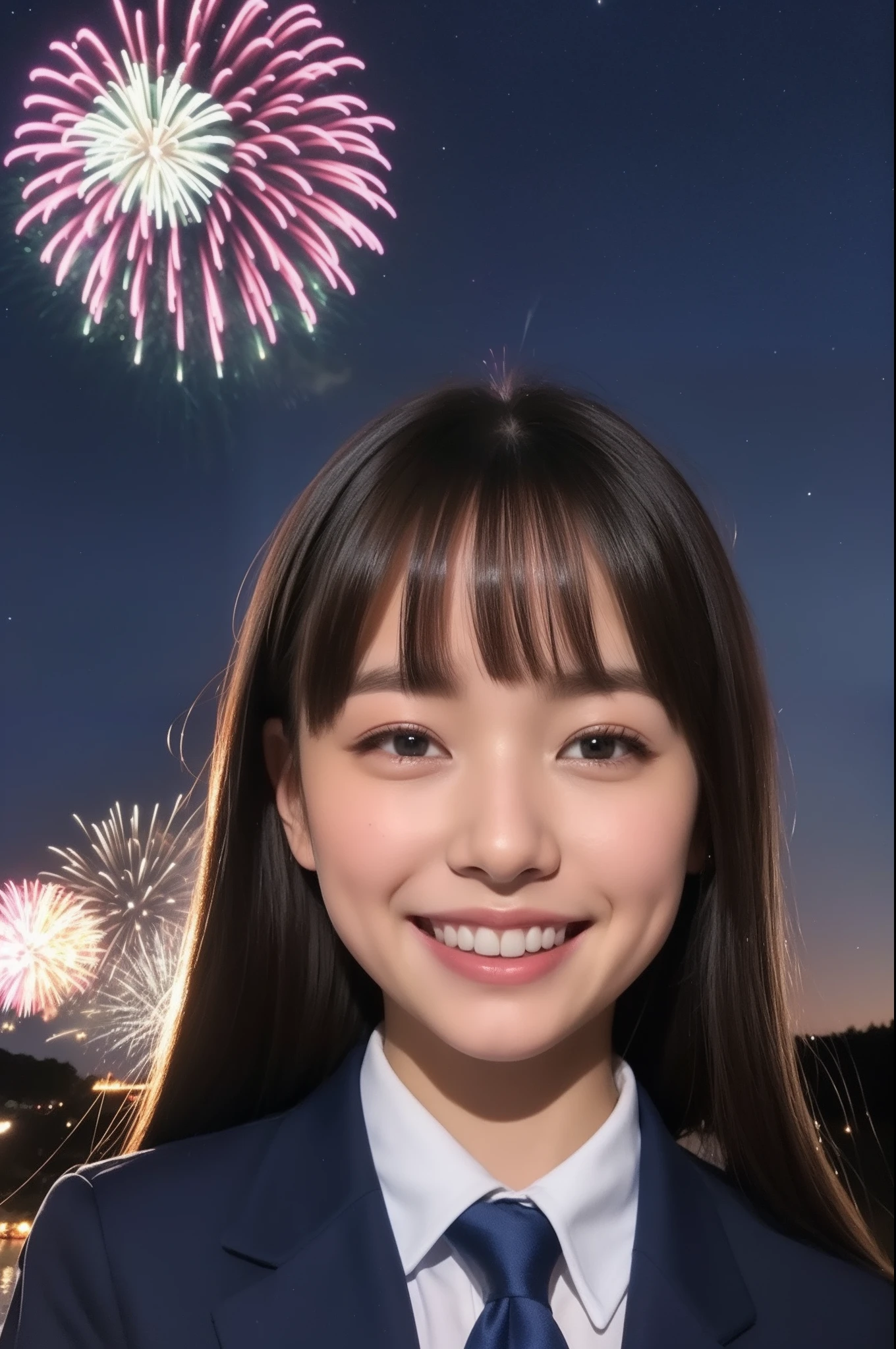 A smile、hi-school girl、校服、While doing fireworks、starrysky、Aurora