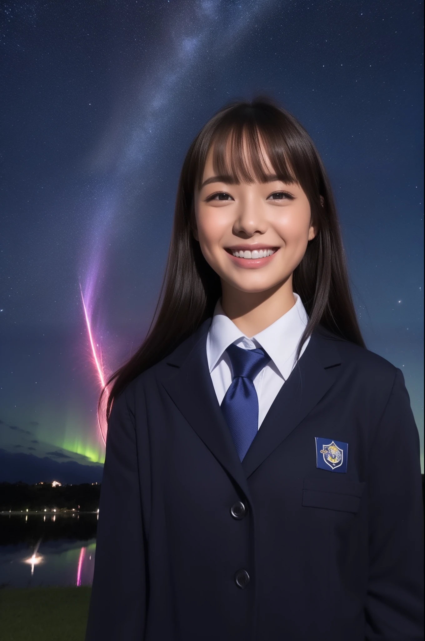 A smile、hi-school girl、校服、While doing fireworks、starrysky、Aurora