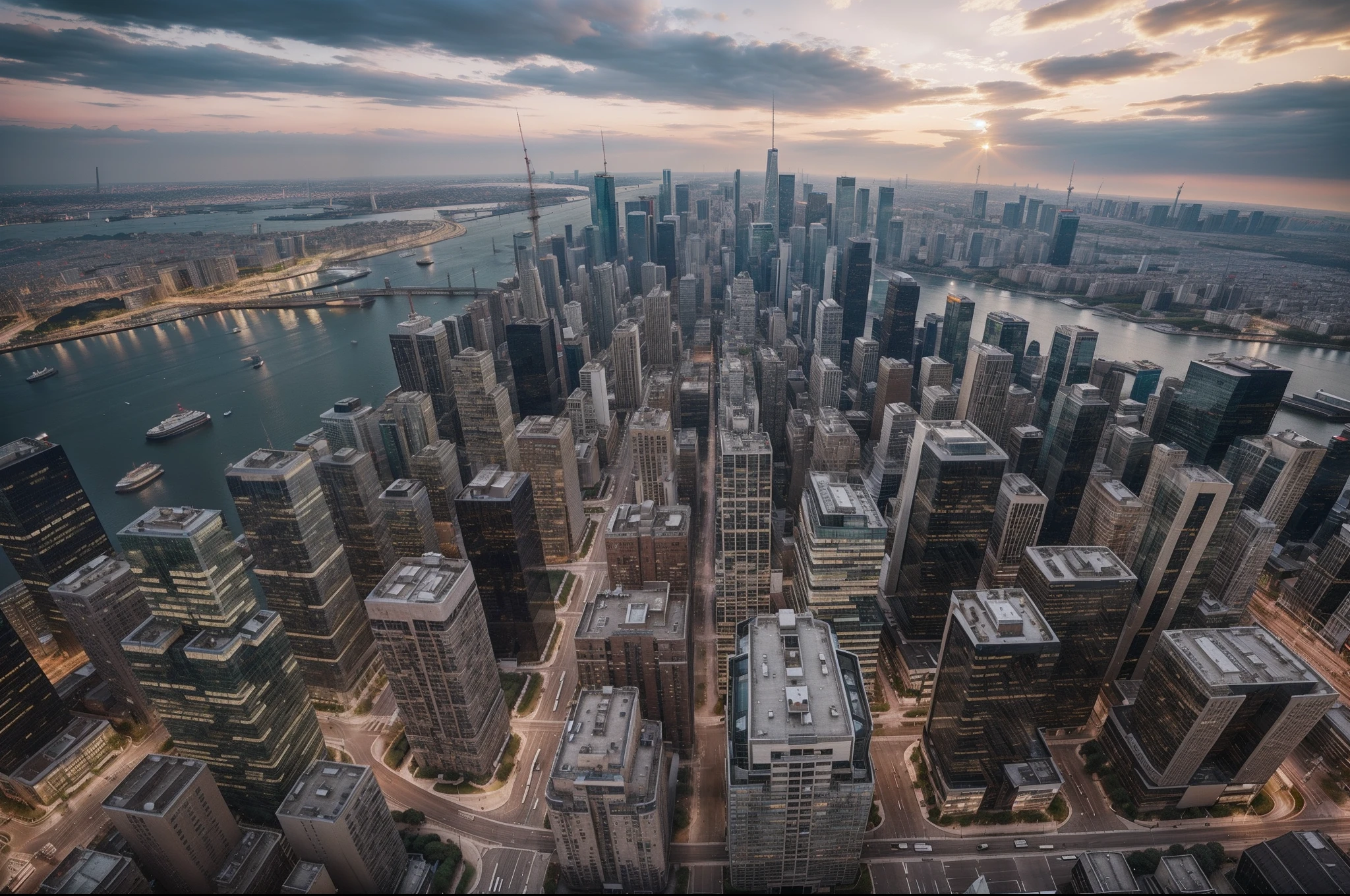 urban landscape, modern cityscape:1.2, bustling city:1.1, towering buildings, high-rise structures, vibrant atmosphere, panoramic view