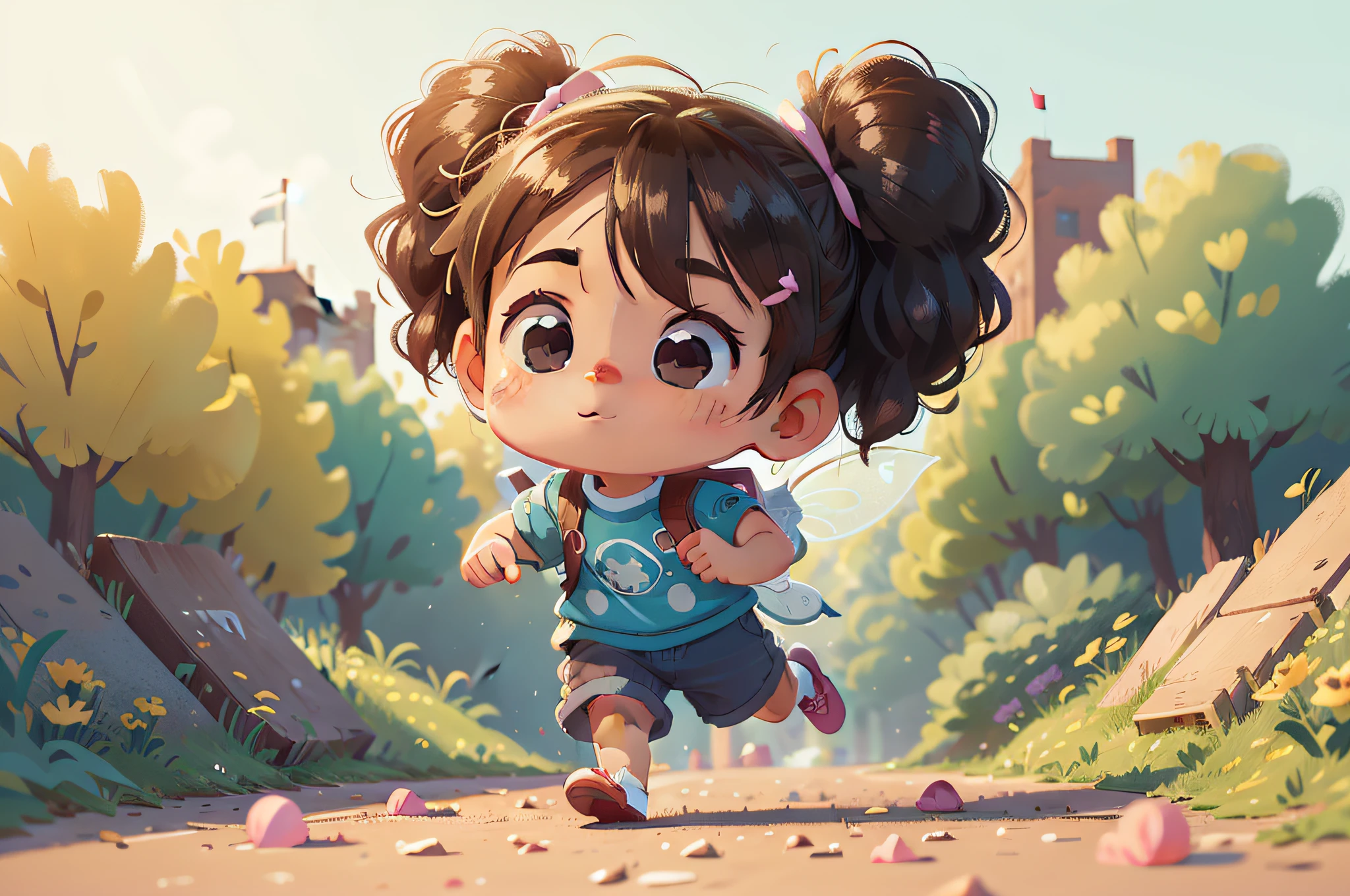 Front view,A cute little boy runs ahead in a fairy tale world,blindbox,ip by popmart,Disney style,Pixar's style,。.3D,C4D,Candy color,neon palette,Realistic,Clear background,oc rendered,Soft focus,Soft camelin,High saturation,8K,hdr,Masterpiece,Super,--AR 16:9--sec 300