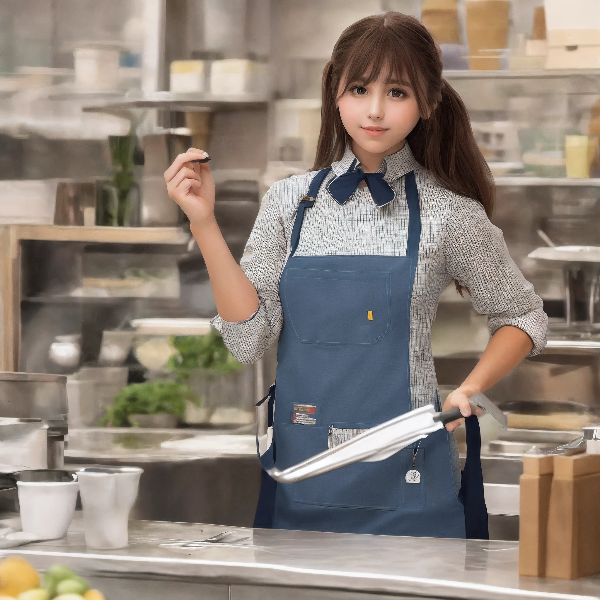 Pull-down apron beautiful girl