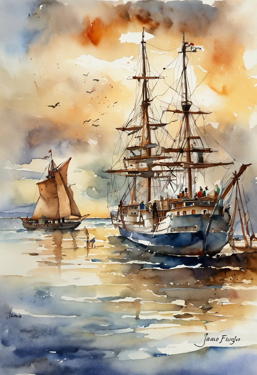 Cenas de Jonas fugindo, embarcando em um navio. Tempestade no mar.)