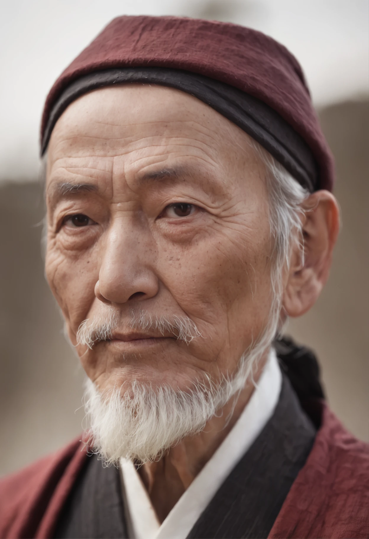 Immortals。immortal,temple,Meditate,Prayer beads,stately,A old man。white mustache,a cassock