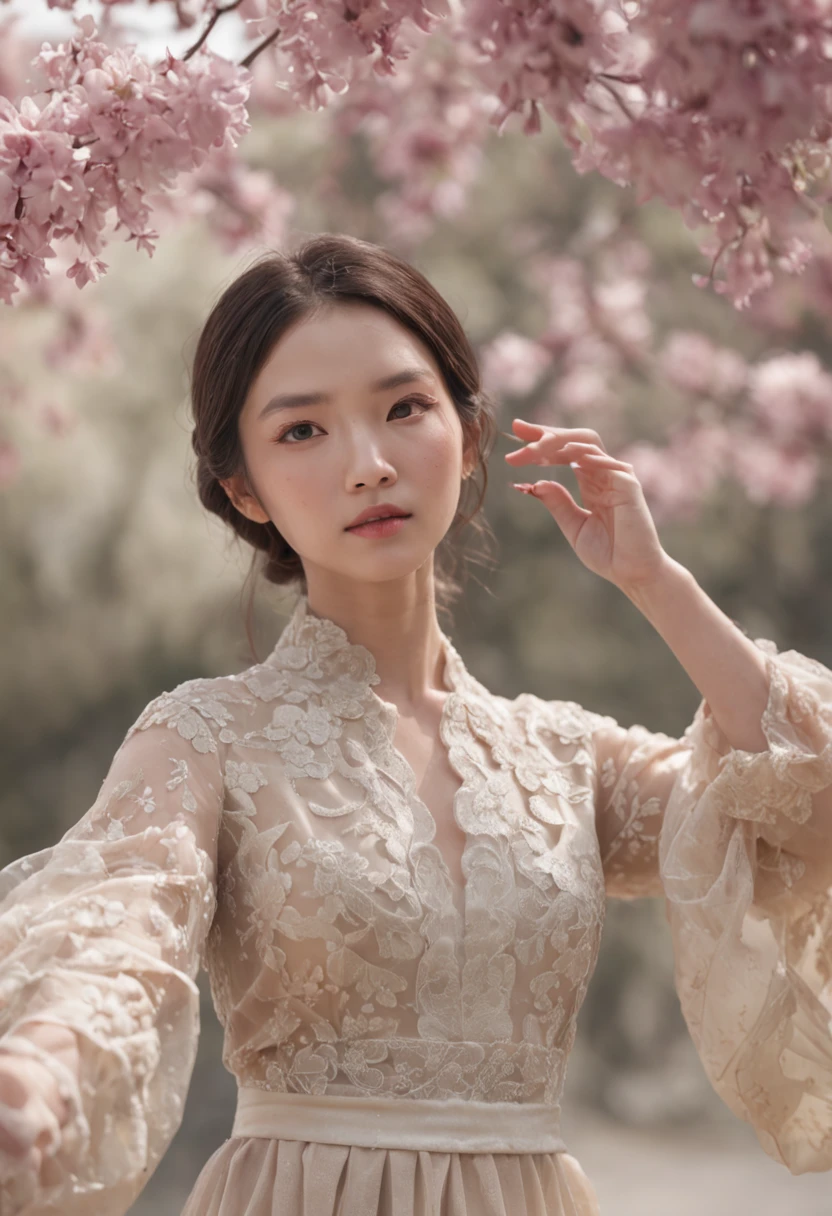 the style of fine art film, wearing futuristic diamonds clothes, a very beautiful woman, Hong Kong-style 1990s, many exploding flowers, SMC Pentax 75mm F2.8AL, hyper realistic, 16k