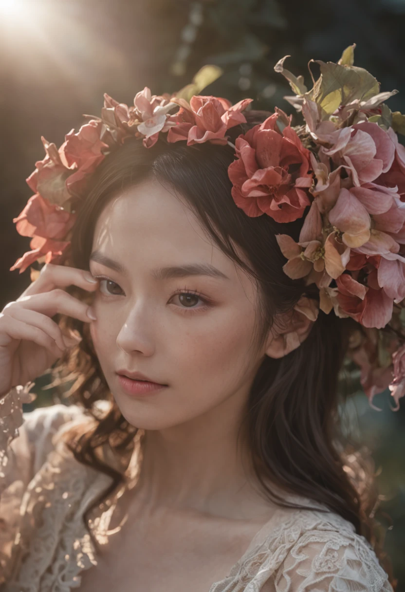 Official art of cinematography,Unity 8k壁纸,ultra-detailliert,Aesthetic,masutepiece,Best Quality,Photorealistic,Entangle,mandalas,Tangled,Entangle,1girll,Japan Women,Cowboy Shot,ecstasy of flower,Dynamic Angle,Most Beautiful Form of Chaos,Elegant,Fauvistdesign,vivd colour,romanticism lain,Atmospheric . 35 mm photo, movie, Bokeh, Professional, 4K, Highly detailed, Realistic skin details, Ultra photo realsisim,Light and Darkness,Life and death