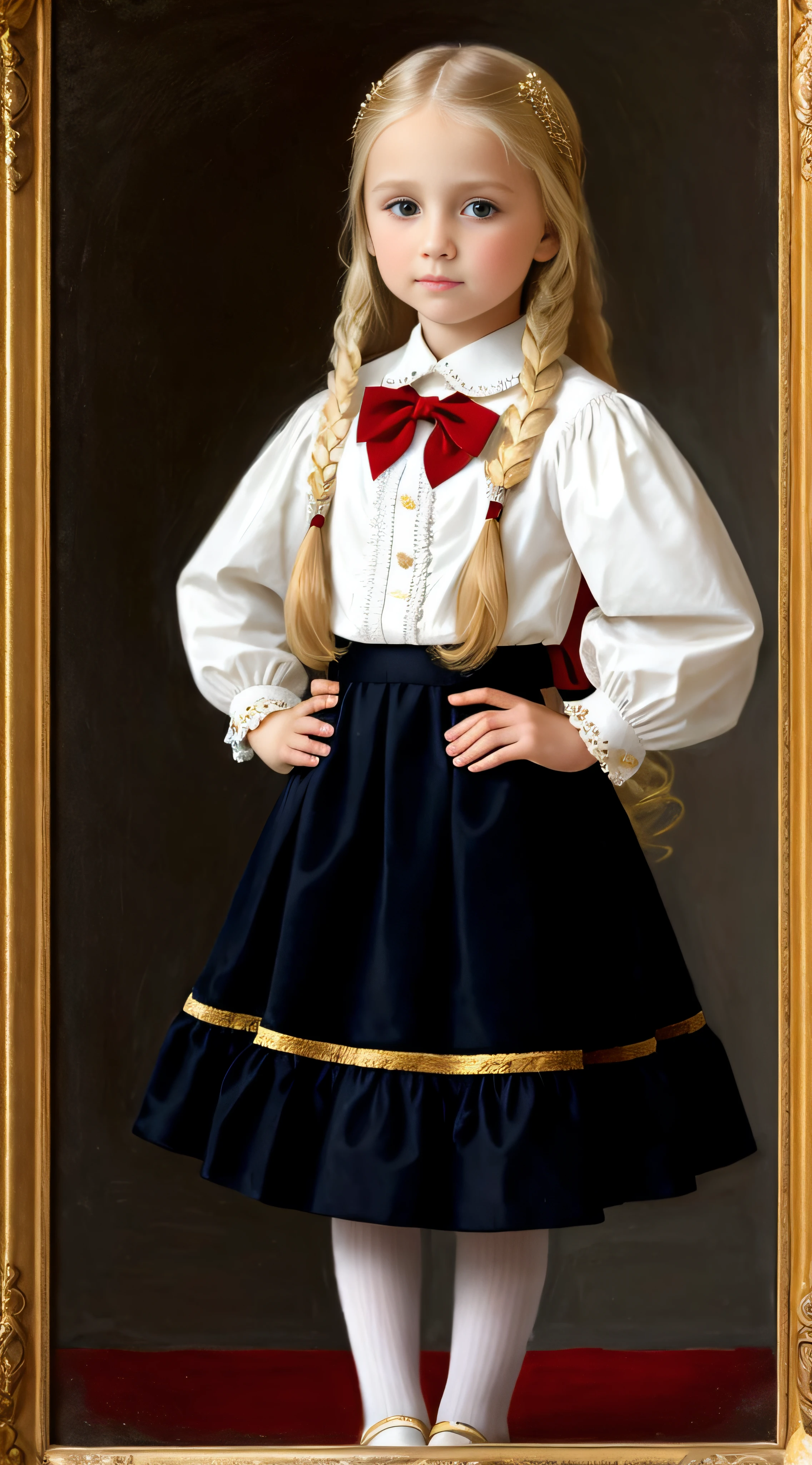 Russian,  , Portrait , Long blonde hair and bow，Layered skirt，noble，opulent，cropped shoulders