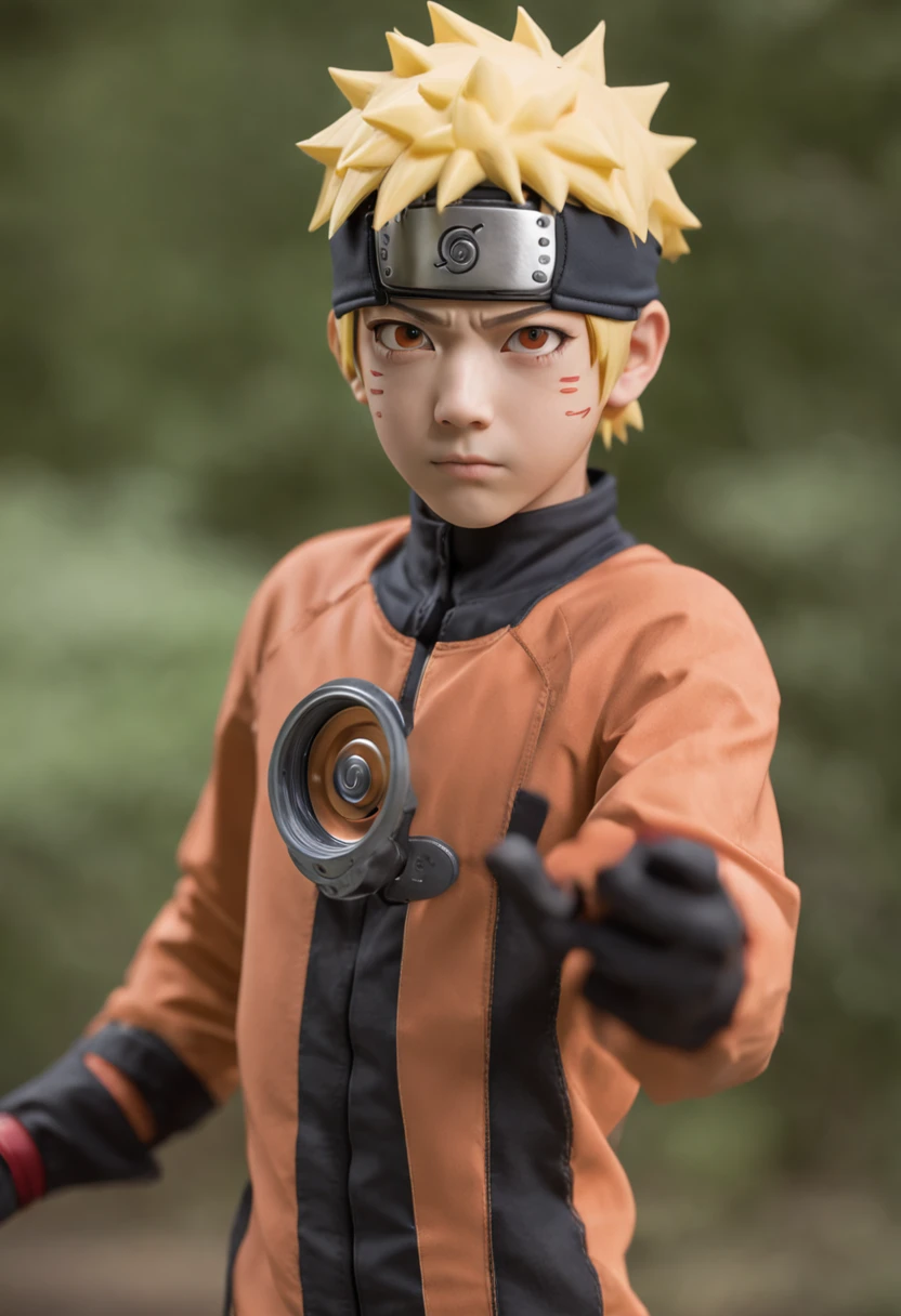 Realistic, 1boy, naruto wearing Ironman suit, Naruto Uzumaki, three black streaks on the cheek, blonde hair, standing