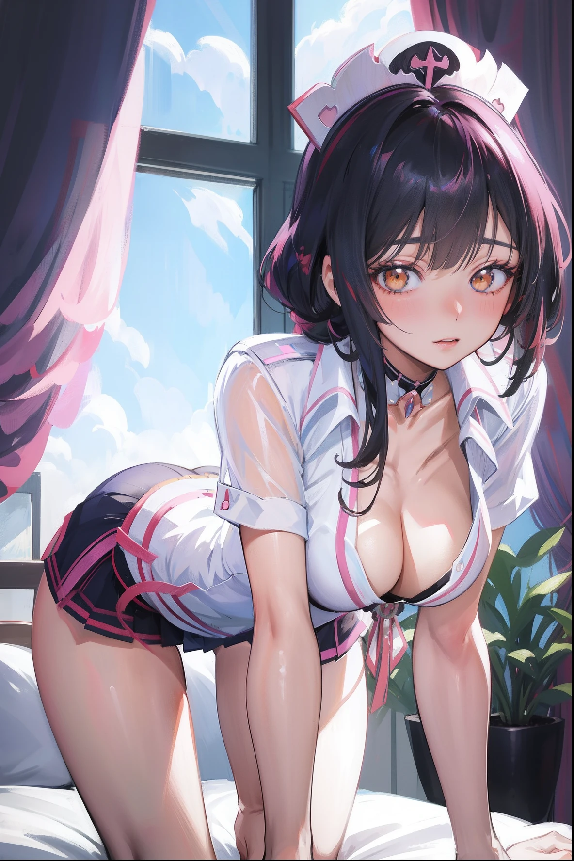 A woman in uniform poses on a bed, seductive anime girls, clean and meticulous anime art, beautiful and seductive anime woman, Guviz, Anime girls, Extremely detailed Artgerm, anime moe art style, Beautiful anime girl, Smooth anime CG art, attractive anime girls, | fine detail anime, beautiful alluring anime , beautiful anime girl crouching