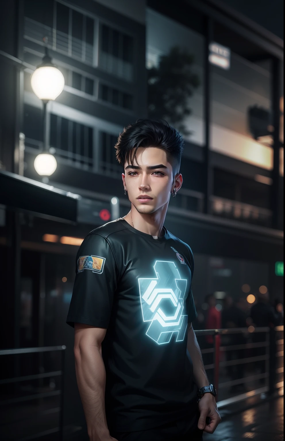 background change Cyber park handsome boy realistic face