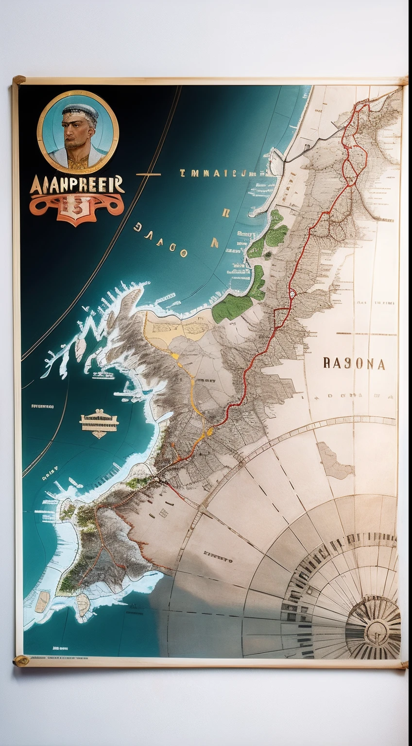 Poster in the style of the 1930s，Map with Caesar's empire, Close-up depicts the Trans-Amur Republic