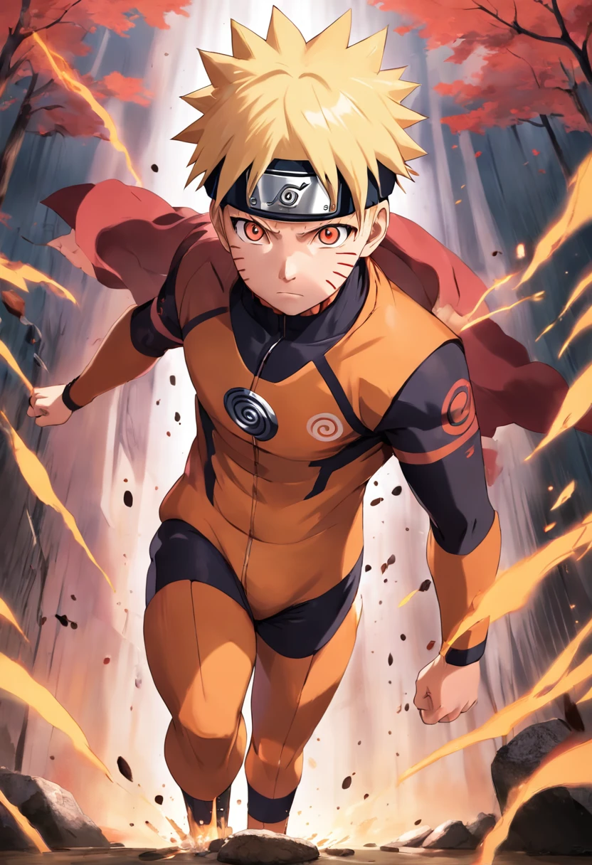 Realistic, 1boy, naruto wearing Ironman suit, Naruto Uzumaki, three black streaks on the cheek, blonde hair, standing