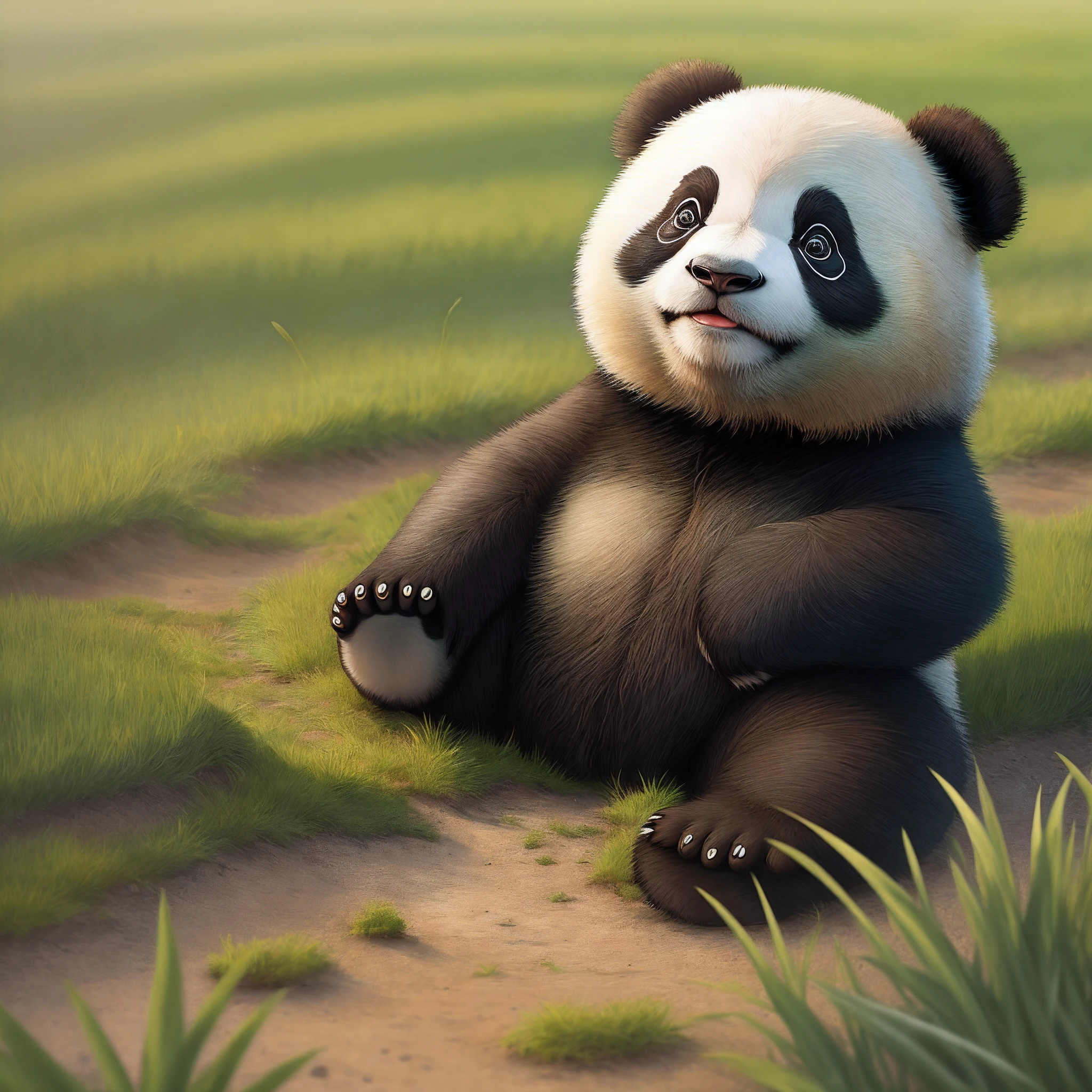 A cute panda in the field