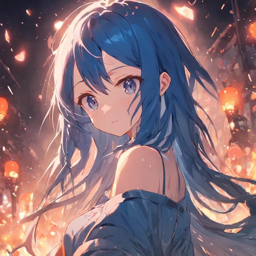 The best quality, high resolution, detailed 4k CG, masterpiece, amazing art, fine details, high details, complex details, blue long hair, girly feeling, big eyes, pure desire, lovely, young and beautiful,Beauty with pubic hair,Expose navel,Shy girl,Big chest,Untidy clothes