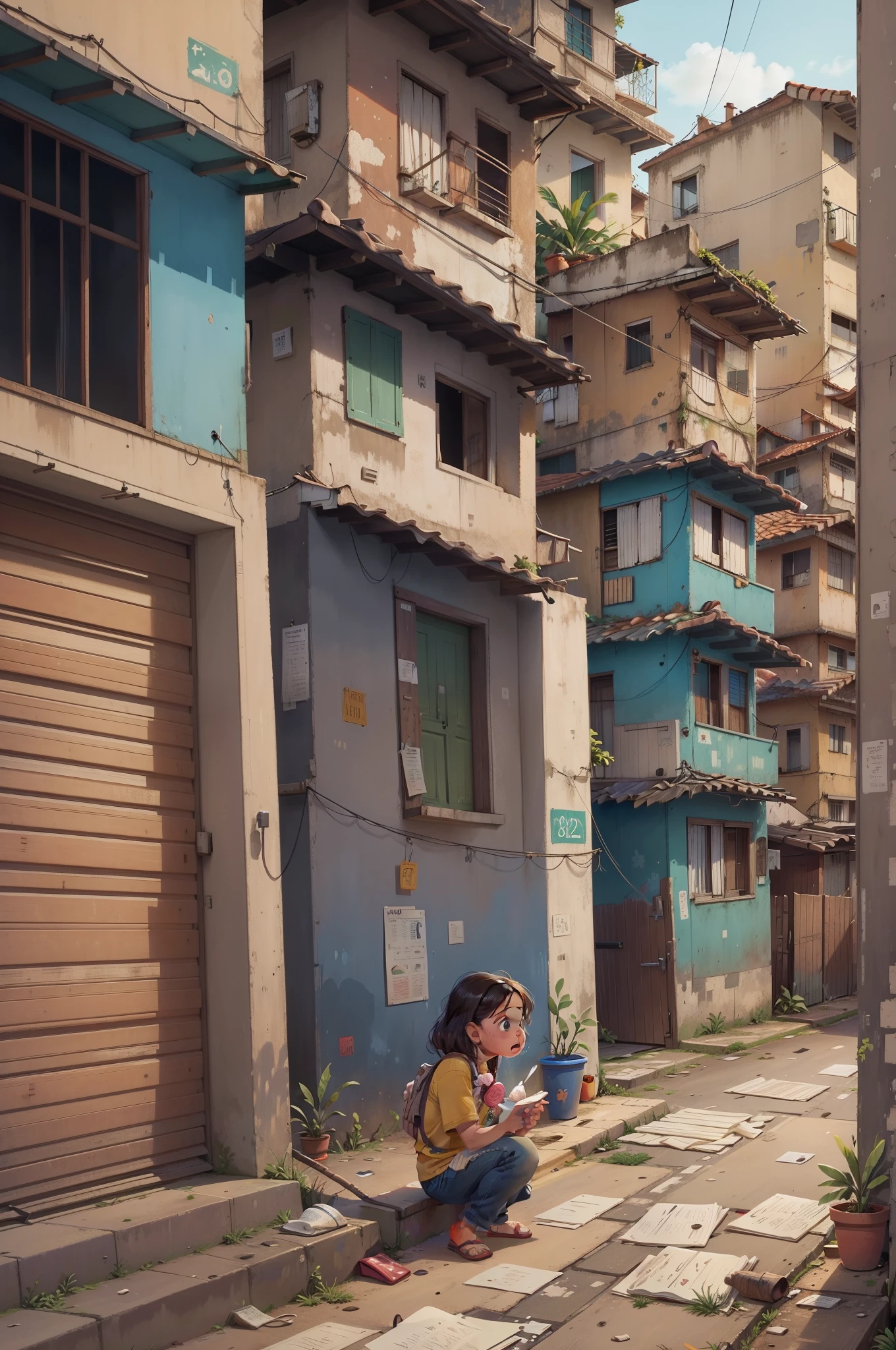 A cena muda para um plano das favelas, onde se destaca a modesta casa