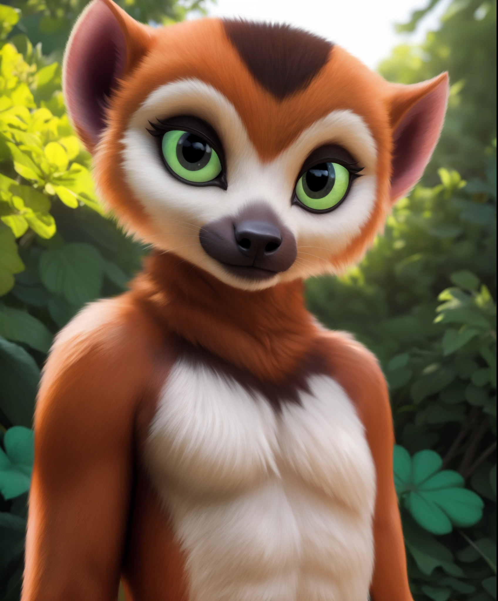 realistic fur, real, detailed, (detailed fur, fur, furry body:1.2), furry, anthro, best quality, professional photo, photorealism, high quality, volumetric, ray tracing, HDR, 4K, 8k, absurd res, realistic, max shading, ((masterpiece)), ((Clover)), female, crowned lemur, standing, looking at viewer, , uploaded to e621