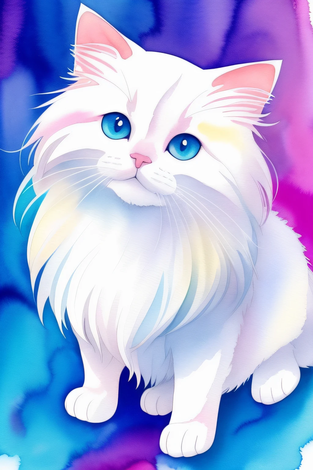 masutepiece, Best Quality, ultra-detailliert, Cute animals a little pretty colorful {{Ragdoll}} Portrait from {Plumeria} Watercolor illustration flowers,Background with,Plumeria