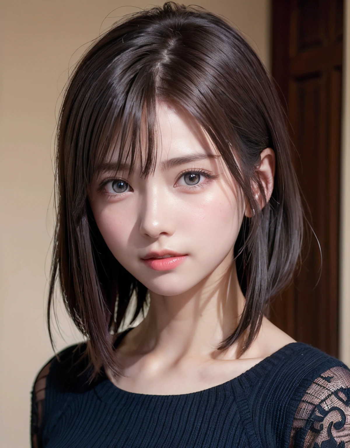 top-quality、8K Masterpiece、超A high resolution、(Photorealsitic:1.3)、Raw photo、1人、Short bob with brown hair、glowy skin、1 super beautiful college girl、((super realistic details))、portlate、globalillumination、Shadow、octan render、8K、ultrasharp、highly intricate detail、Realistic light、CGSoation Trends、Beautiful eyes、radiant eyes、Facing the camera、