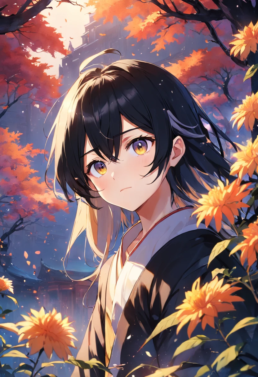 Black-haired, blond pupils, flower boy