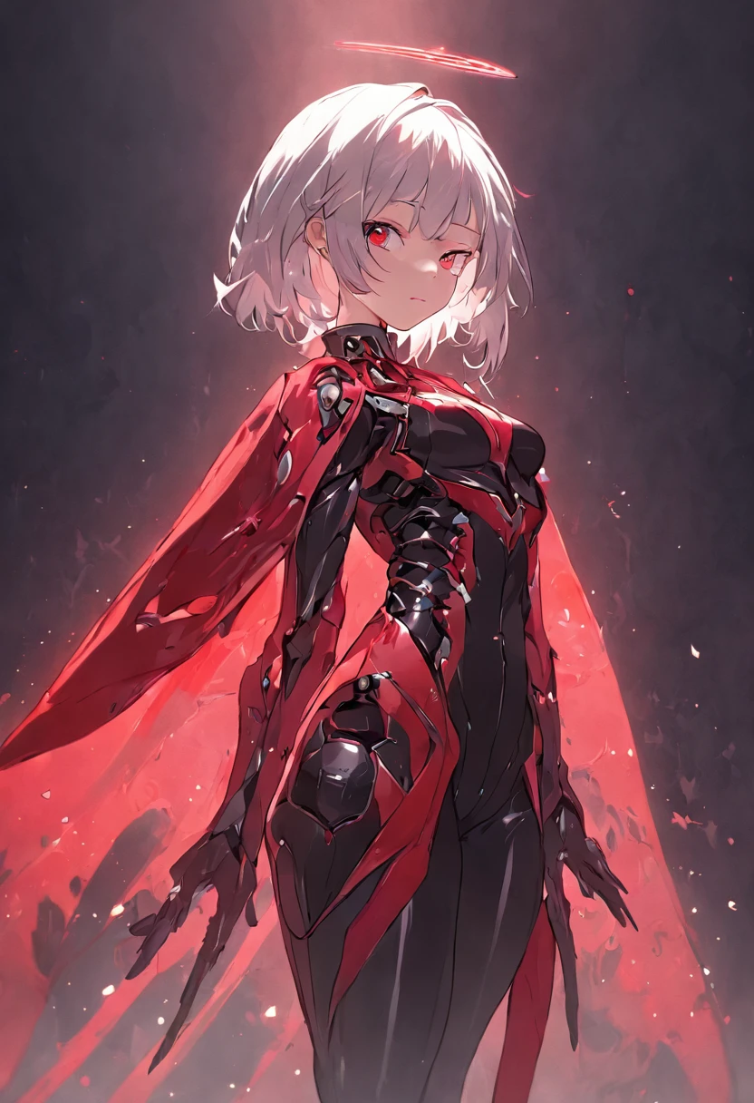 (photorealistic:1.3),(hyperrealistic:1.3), masterpiece, highly detailed, best quality, (beautiful and clear background:1.2), detailed background, beautiful (female:1.4) vamptech cyborg robot wearing (black red robe:1.4) (black red cape:1.2), Seraphim wings, vampiric gothic horror, fcPortrait,  illustration, cinematic lighting,
