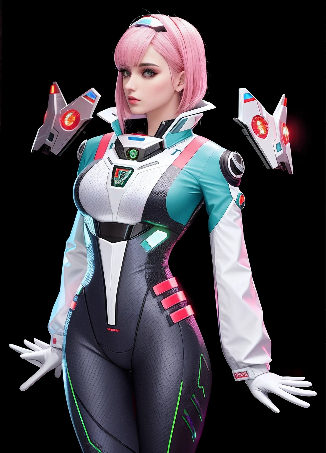 garota em realista roupa sci-fi plugsuit em neon-iluminado, rosto lindo realista e intrincado