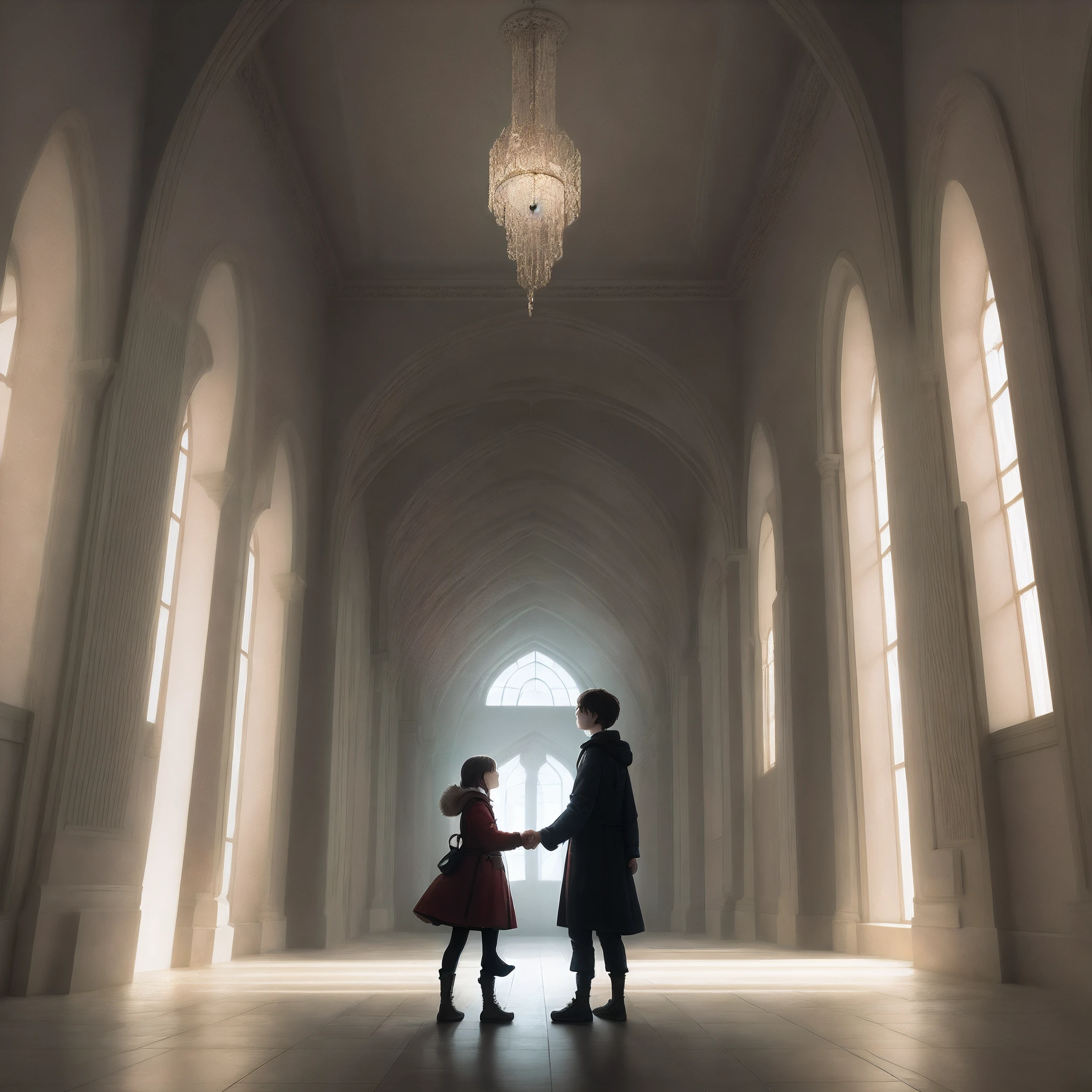 A tender scene of a father with his daughter in a church, the time is the 60s, Pixar Style
