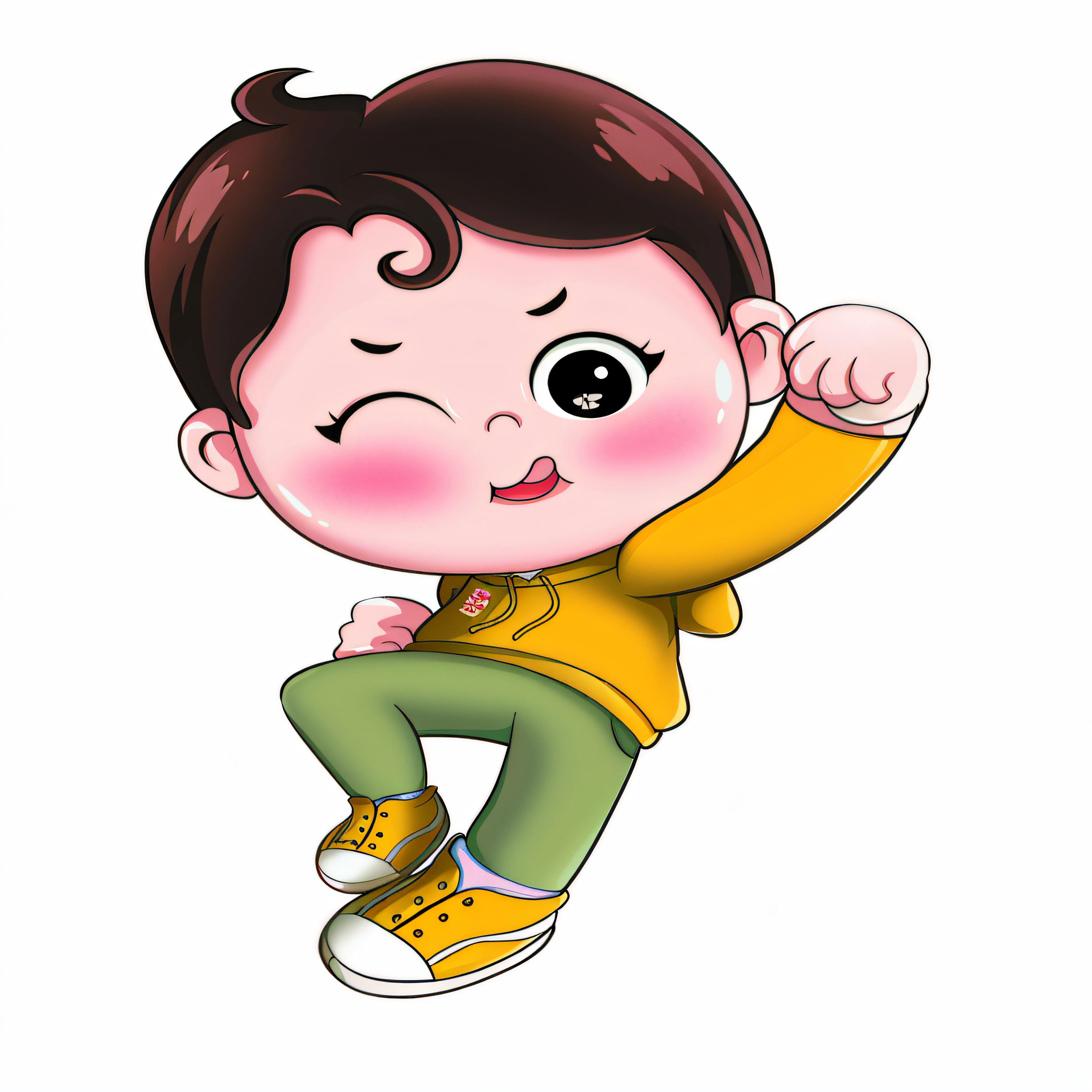 Cartoon boy jumps in the air with outstretched arms, Cute cartoon character, Cute boy, kawaii playful pose of a dancer, dancing character, Cartoon style illustration, Cute cartoon style, Cartoon Cute, Cute cartoon, cartoon character, cute character, cartoonish style, Cartoon Art Style, he is dancing, Inspired by Seki Dosheng, Cartoon illustration, Official illustration