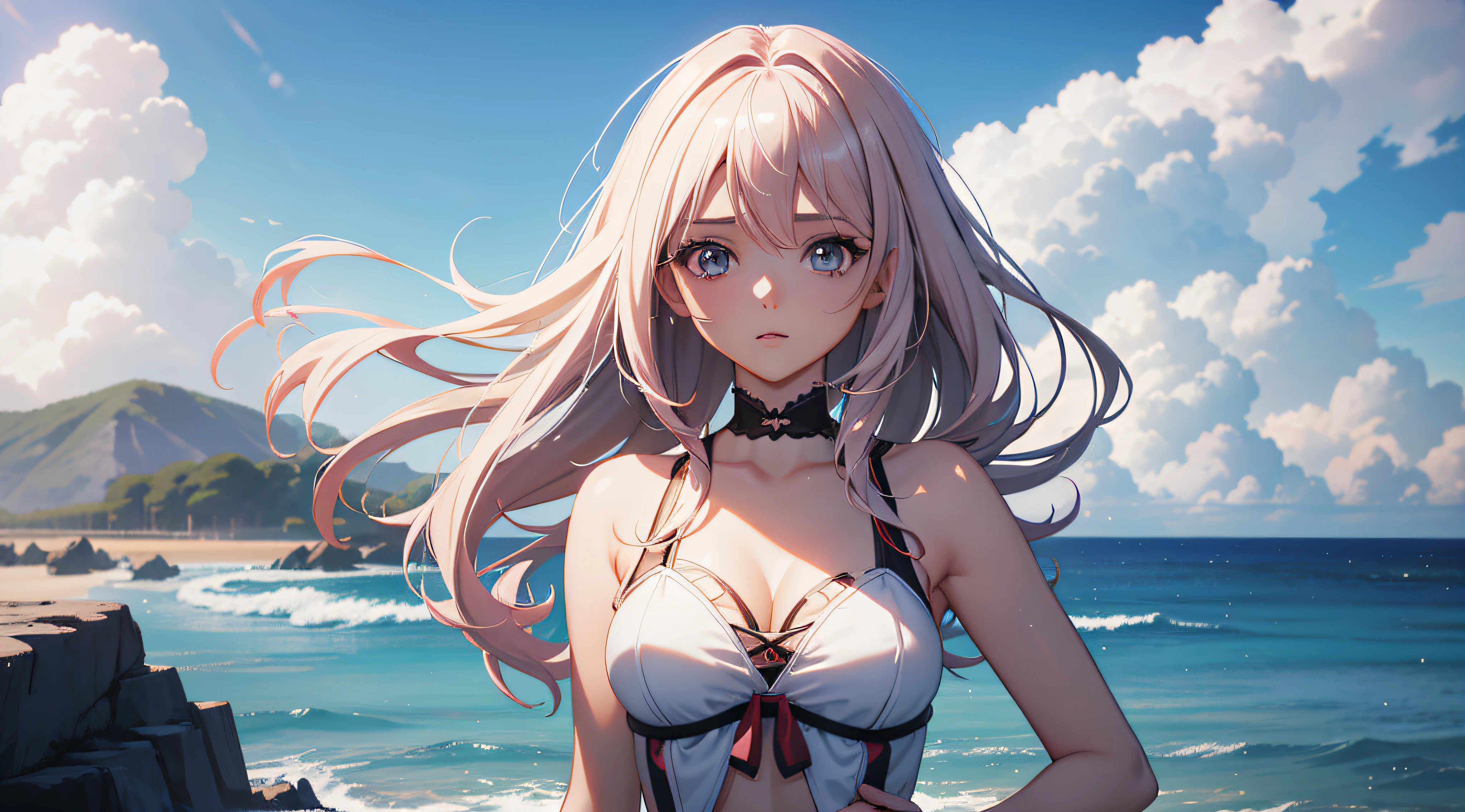 Garota de anime com cabelo ruivo de biquine sensual posando para uma foto numa praia com bastante pessoas , arte cg anime suave, photorealistic anime girl rendering, Estilo anime 3D realista, anime. soft lighting, arte de anime digital, arte de anime digital detalhada, arte de anime realista, Advanced digital anime art, menina anime sedutora, estilo anime 4K, 3 d anime realista, anime estilo 3d