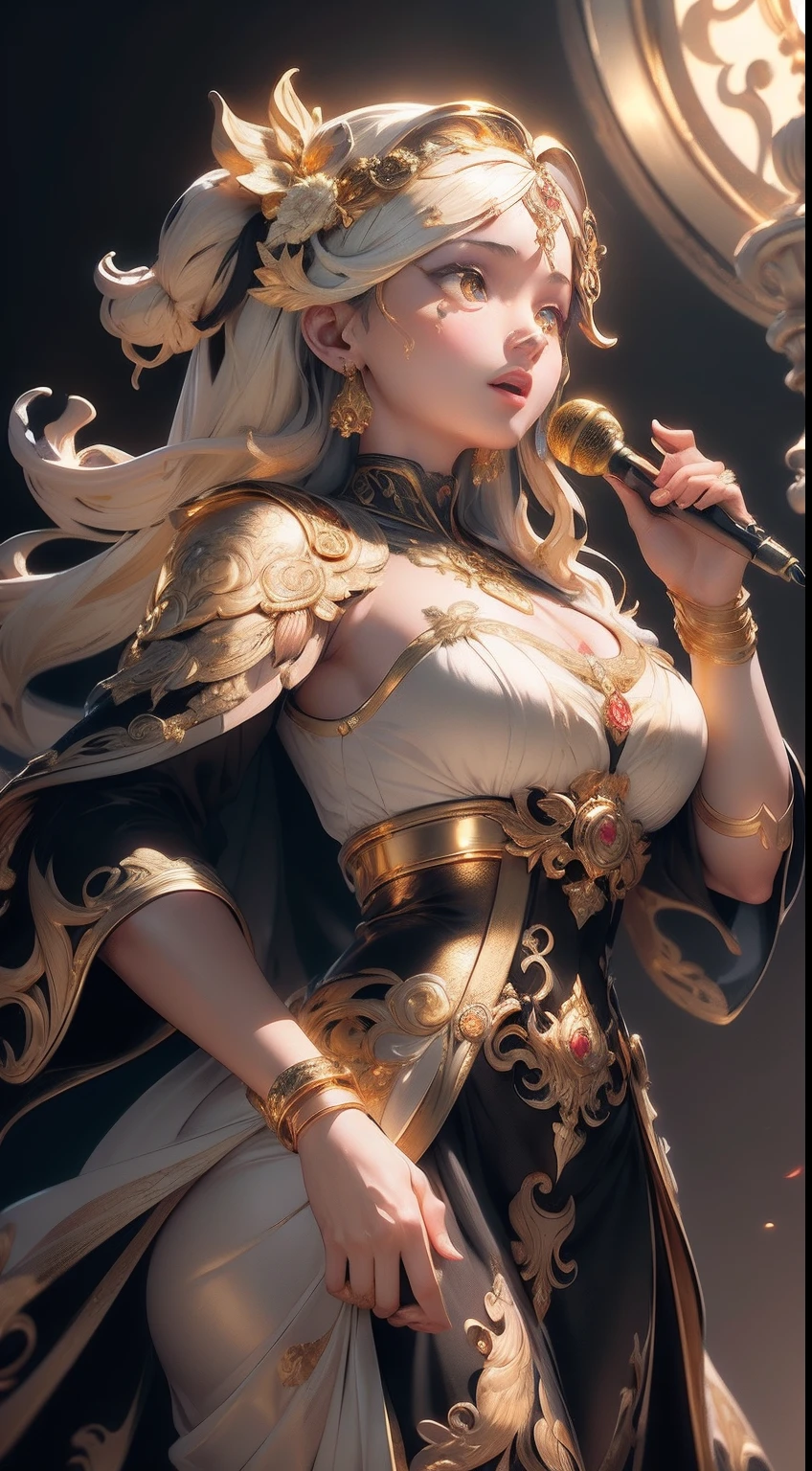 ((Masterpiece)) ((In gold)) ((Detailed, Best quality)) ((Colourful)) Intricate carving of ivory multicolored rafito ((Baroque singing statue fresco)) , floral patterns , F16 lens, Soft light, Digital art station quality, Unreal Engine octane rendering, Yellow sun, red trees, Expressive. Meticulous facial details ((Best quality))