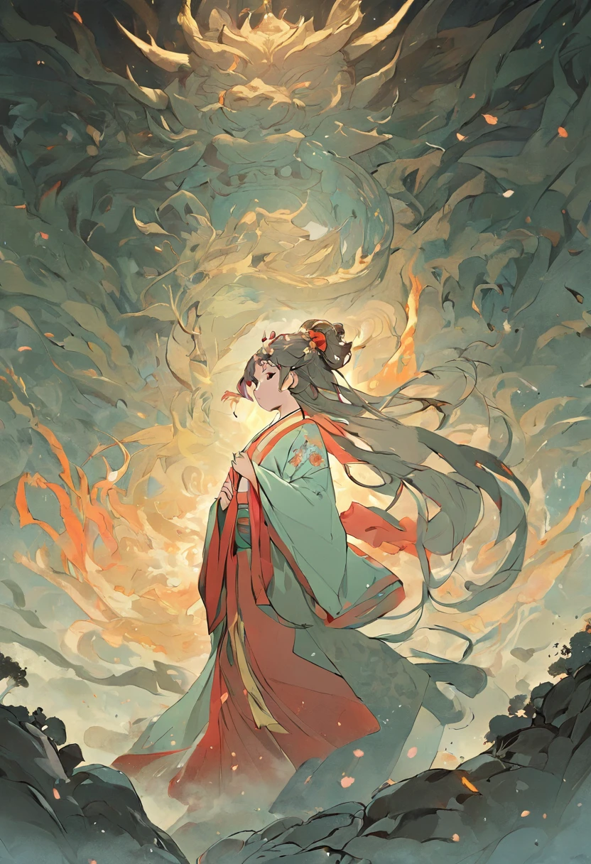china goddess,CLASSICSTYLE , Ultra-fine plant stone, The draughtsman line, Digital illustration, Thick ink, Minimalist botany, Beautiful and beautiful illustrated masterpiece, Huang Yongyu AI post-editing
