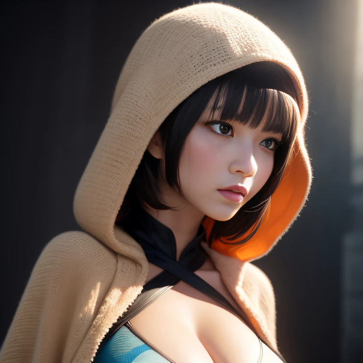 ponds,Movie light,offcial art,统一 8k 壁纸,ultra - detailed,Beauty and aesthetics,big breasts beautiful,tmasterpiece,Best quality at best,(Linen jumper hooded,flathead,Tangles,entangled),(ecstasy of flower:1.2)dynamic angle,cow boy shot,The most beautiful form of chaos,elegant cape,Fauvistdesign,vivd colour,romanticism lain,The atmosphere is accurate 120 degrees,Polyart,Stylized 3D rendering,backrooms,Short flowing hair,In a chic,closeup cleavage
