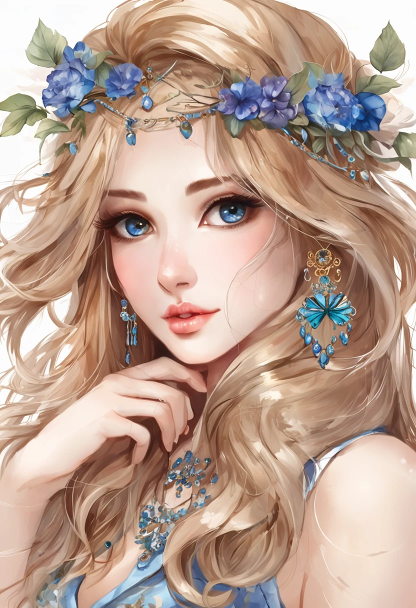 The best quality, high resolution, detailed 4k CG, masterpiece, amazing art, fine details, high details, complex details, blue long hair, girly feeling, big eyes, pure desire, lovely, young and beautiful,Beauty with pubic hair,Expose navel,Shy girl,Big chest,Untidy clothes