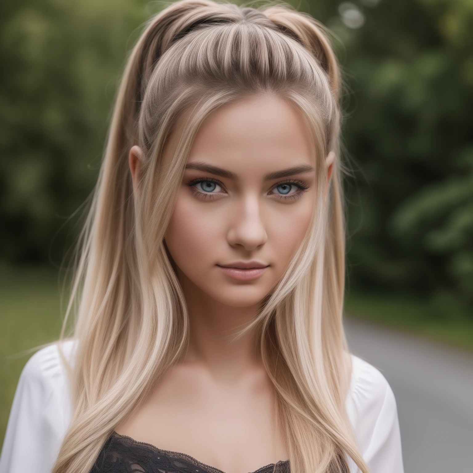 Weiblich, niedlich, 20, Eastern European Road, Blond, blaue Augen, handsome face, (Beautiful face), Gesicht modellieren, Perfektes Gesicht, gorgeous eyes, European, Enge Kleidung, Land, (outside), next to the road, Crop-Oberteil, accessory, Kein BH, Lange Haare, (big boobs: 1.4), (Eyeliner), Kamel-Zeh, wide hips, (Transparente Kleidung), schmale Taille, Bauchnabel-Piercing, Brustwarzen-Piercing, Weibliches Gesicht, Handtasche, Unterbrust, sideboob, 女の子1人, Kragen, Meisterwerk, Top quality, sehr detailliert, (女の子1人:1.5), (nur:1.4), large, Unterbrust, gorgeous eyes, Foto: Canon-Kamera, Nikon-Kamera, scharf, studio quality, Fischaugenlinse, Harter Nippel, pigtails, Professionelle Beleuchtung, glass clothing photorealistic, Fotografie, Meisterwerk, realistisch, Realismus, fotorealistisch, Hoher Kontrast, Fotorealistische Artstation 8k HD High Definition Detaillierter, realistischer und detaillierter digitaler Kunsttrend, Hautstruktur, Ultra-detailliert, Realistische Hautstruktur, Hahn, Top quality, ultra high resolution, (fotorealistisch:1.4), high resolution, Detailliert, RAW-Foto, Scharfe Re, Liegefries Nikon D850 Film Stockfotografie 4 Kodak Portra 400 Kamera f1.6 Linsen satte Farben ultrarealistische realistische Texturen Dramatische Beleuchtung Trending at Art Station Cinestyl 800