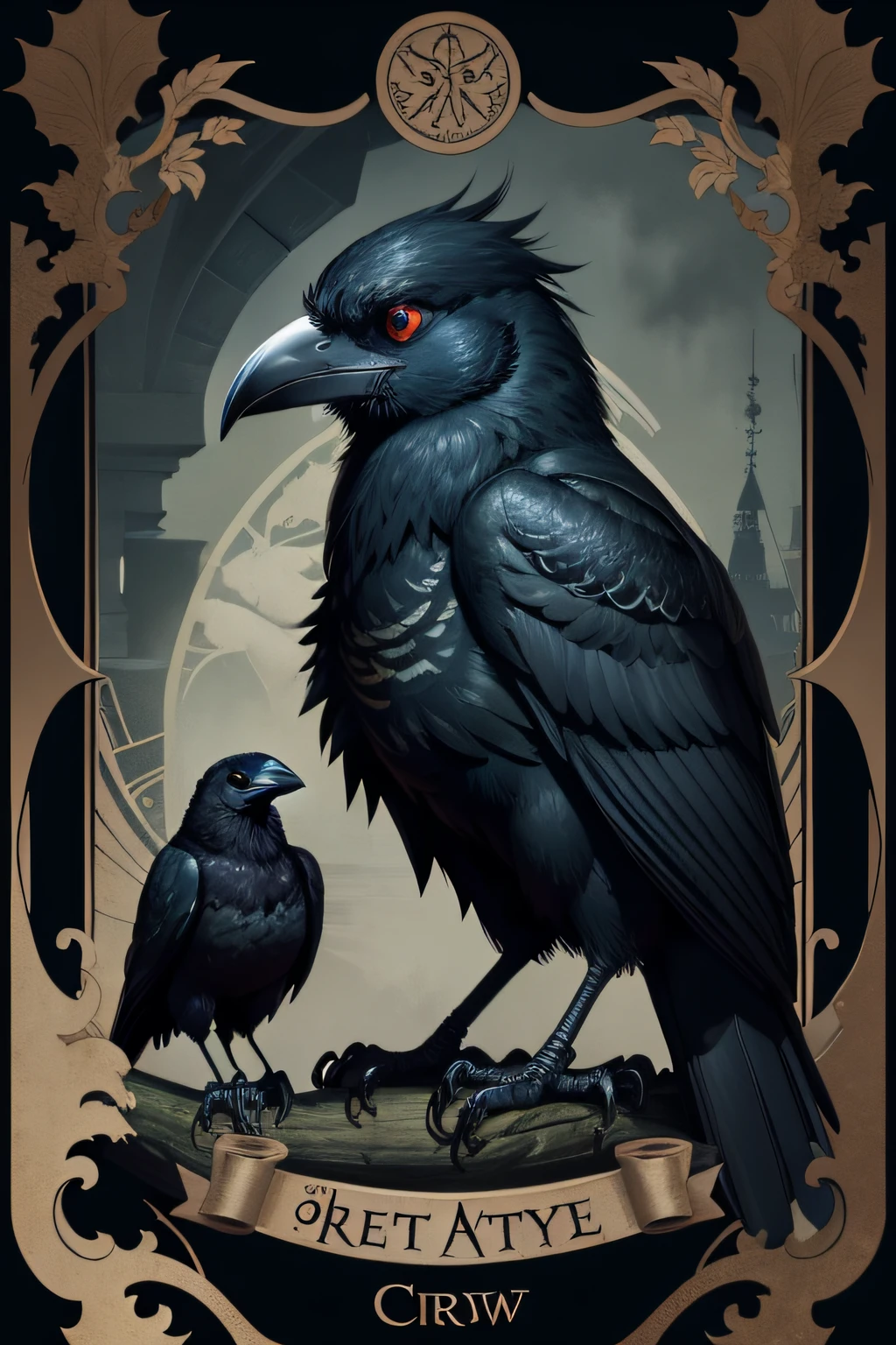 Tarot card style dark style crow