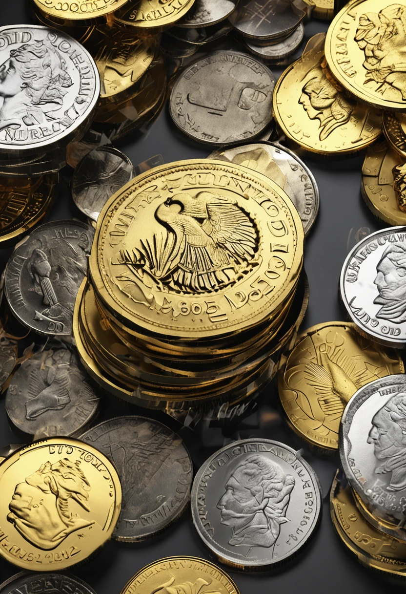 A close up of a pile of coins with a black background - SeaArt AI