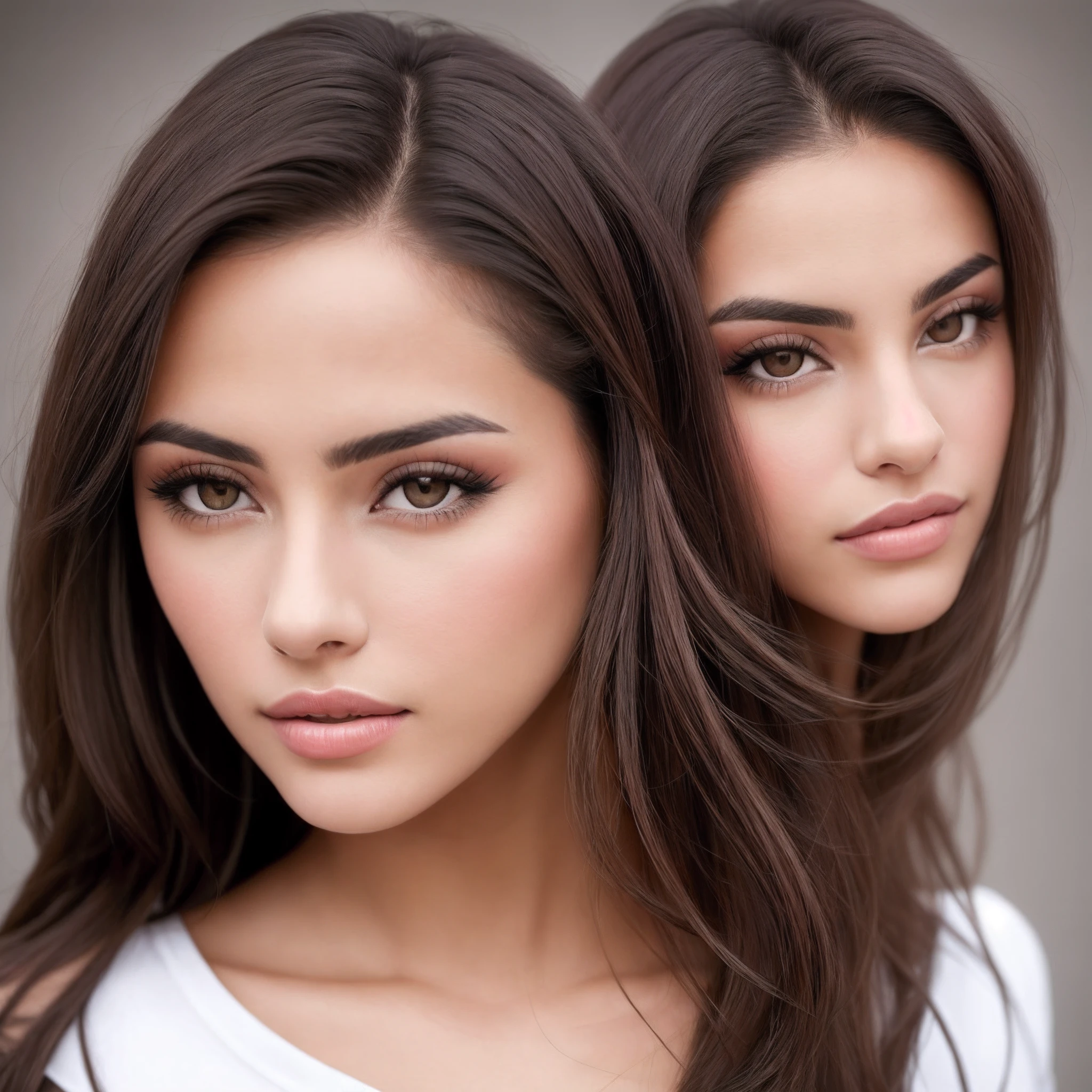 (best quality, highres, masterpiece, photorealistic:1.2),(HDR, vivid colors),2girls, wearing nothing, big boobs, thin and skinny body, beautiful face, detailed face feature, posing for a picture,outdoor, professional dynamic lighting, (close up:1.3, seen from below), detailed facial expressions, natural poses, foggy and grey background, cool tones, cozy atmosphere
