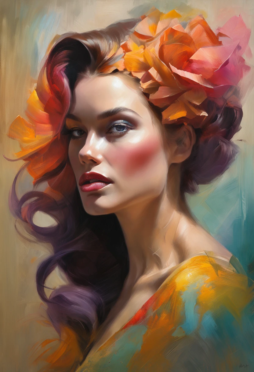 Painting of a woman with long hair and flowers, Ultra-fine detailed paintings inspired by James Jean, Reddit, neo-fauvism, James Jean and Petra Cortright, James Jean Mark, JamesJean」, James Jean Andrey Ryabovitchev, Kilian Eng: Vivid Colors, James Jean Soft Light 4K, Kilian Eng: Vivid Colors、Brown hair