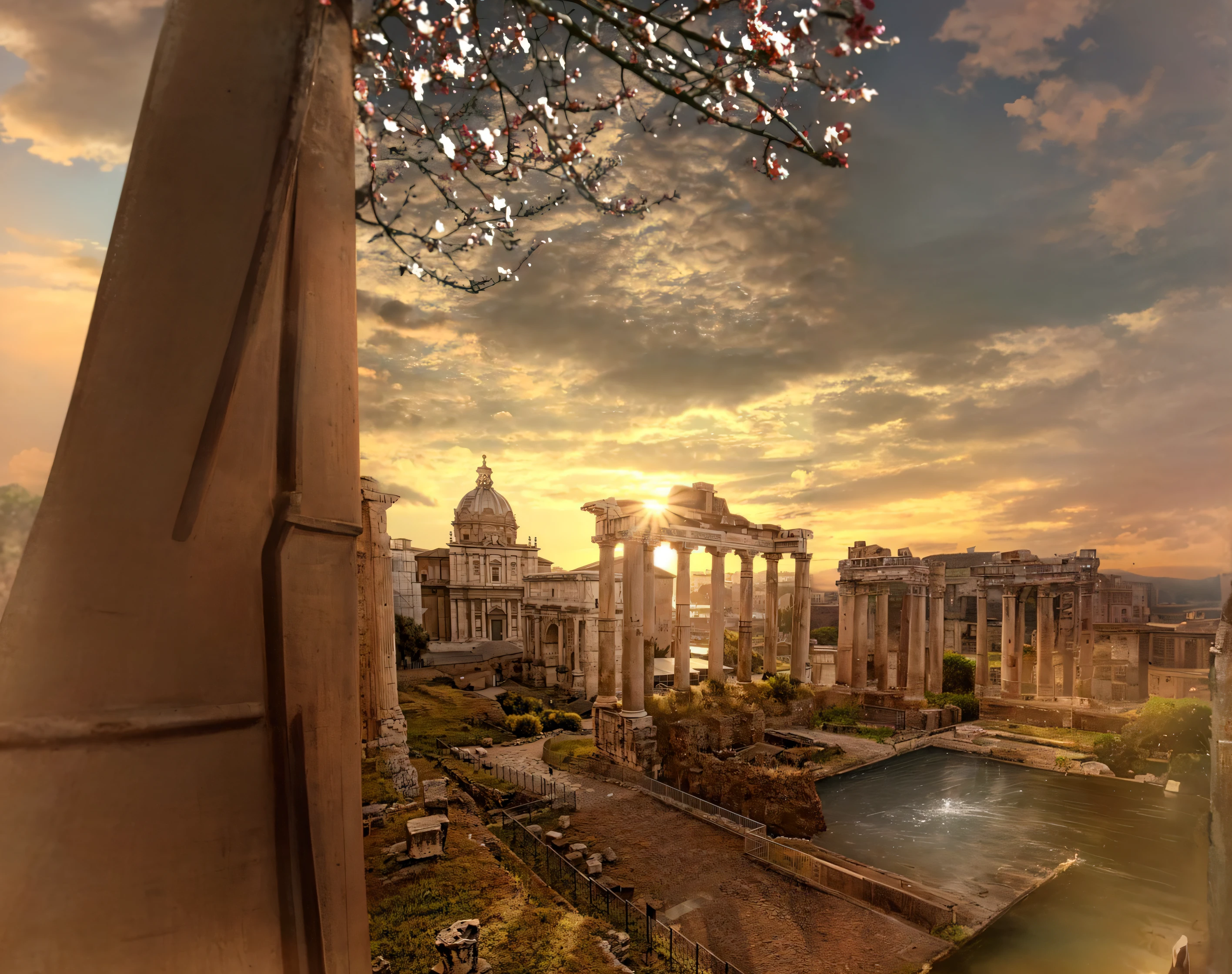 Arafed view of a Roman ruins with a sunset in the background, rome backdrop, Roma Antiga, Estilo Romanoo antigo, Estilo Romanoo antigo, Cidade eterna, Ancient Roman scenery, Roma, Estilo Romano, Queda de Roma, arquitetura Romanoa, A Queda de Roma, Roman Empire, Cidade Romana, Roma no fundo, Romano, ( ( Ruins of Ancient Rome ) ), Roma