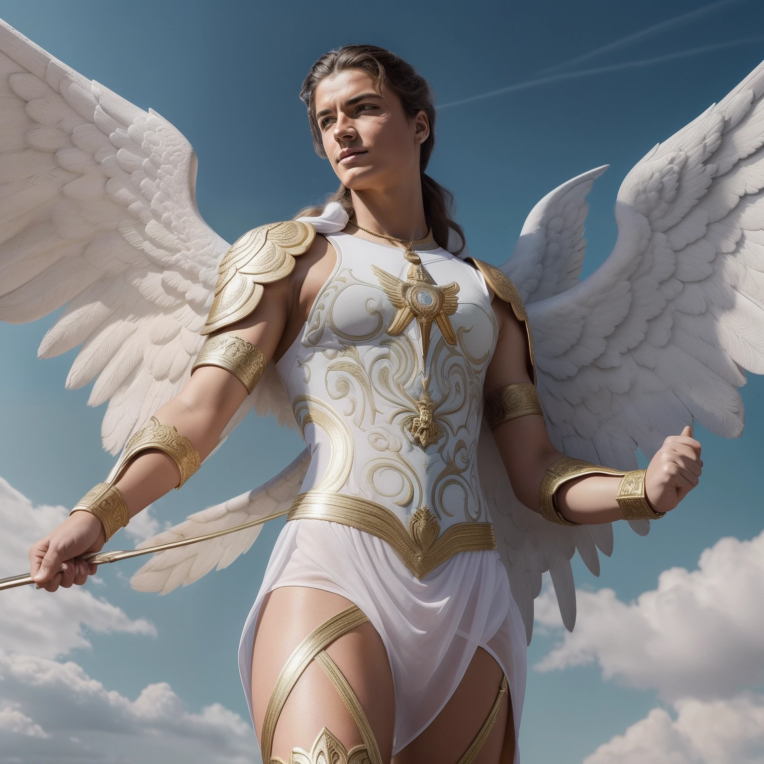 ((Blessed SAINT MICHAEL ARCHANGEL))) (((cuerpo completo))) 19 year old,  de rostro y aspecto anglosajona))) (((Con una cara seria y piadosa. Con una mirada dulce y tierna))) (obra maestra, calidad superior, mejor calidad, arte oficial, beautiful and aesthetic: 1.2),  extremadamente detallado, colorido, highest detailed, Cara perfecta, parte superior del cuerpo, HDR, (orando: 1.3), eye-catching visuals, colores vibrantes. ultra detallado, 8k, HDR. Grado de color profesional, colores ricos, powerful imagery, 4k, 8k,obra maestra,...