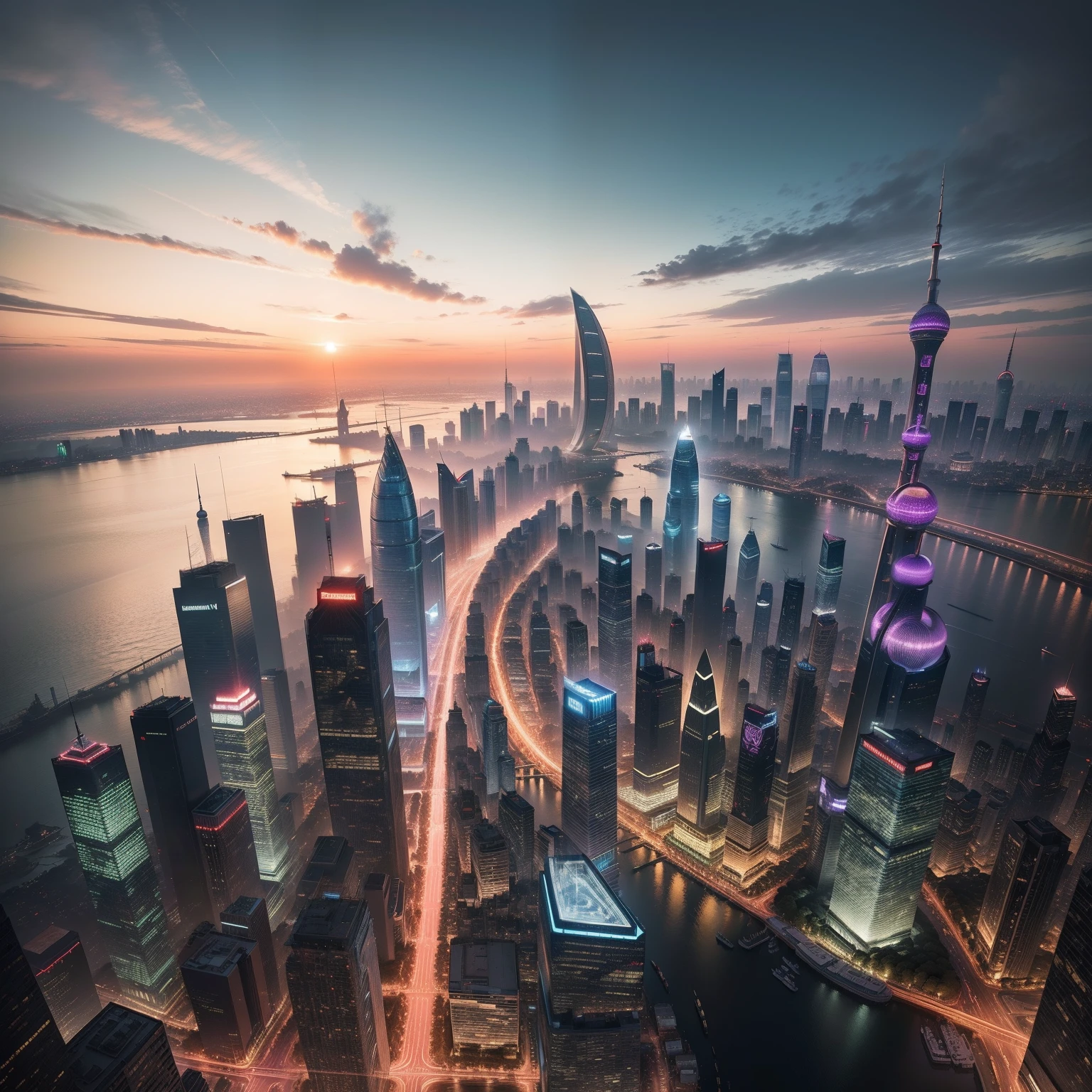 A bustling cityscape emerges as the sun sets over Shanghai, casting a golden hue upon the towering skyscrapers and vibrant streets. The scene is alive with energy and diversity, capturing the essence of this modern metropolis. The five descriptive keywords that encapsulate the image are: dynamic, cosmopolitan, illuminated, bustling, and futuristic.
The camera, a state-of-the-art device, captures the essence of Shanghai from a bird's-eye perspective. Its lens, wide-angle and versatile, allows for the grandeur of the city to be fully embraced. As the evening unfolds, the camera lens unveils the mesmerizing blend of traditional architecture and contemporary landmarks that coexist harmoniously.
Shanghai's skyline breathes with life as the vibrant city lights begin to illuminate the streets below. The time of day is dusk, where the sky transforms into an enchanting blend of pastel colors, providing a dreamlike backdrop for the city's constant activity. The photograph exudes a sense of anticipation and possibility, capturing the vibrant essence of Shanghai as nightfall approaches.
The style of the photograph juxtaposes the sleek lines and futuristic elements of the cityscape with the organic flow of its surroundings. It combines elements of architectural precision and natural beauty, resulting in a captivating visual narrative. The photograph employs a blend of sharpness and softness, emphasizing both the concrete structures and the living energy that permeates the streets.
As for the type of film used, the photograph evokes the unique characteristics of classic black and white film. It adds a timeless quality to the image, enhancing the dramatic contrast between light and shadow, and emphasizing the intricate details of the cityscape.
In summary, the prompt for Midjourney can be described as: Shanghai's bustling cityscape, dynamic, cosmopolitan, illuminated, bustling, and futuristic. The camera, equipped with a versatile wide-angle lens, captures the city from a bird's-e