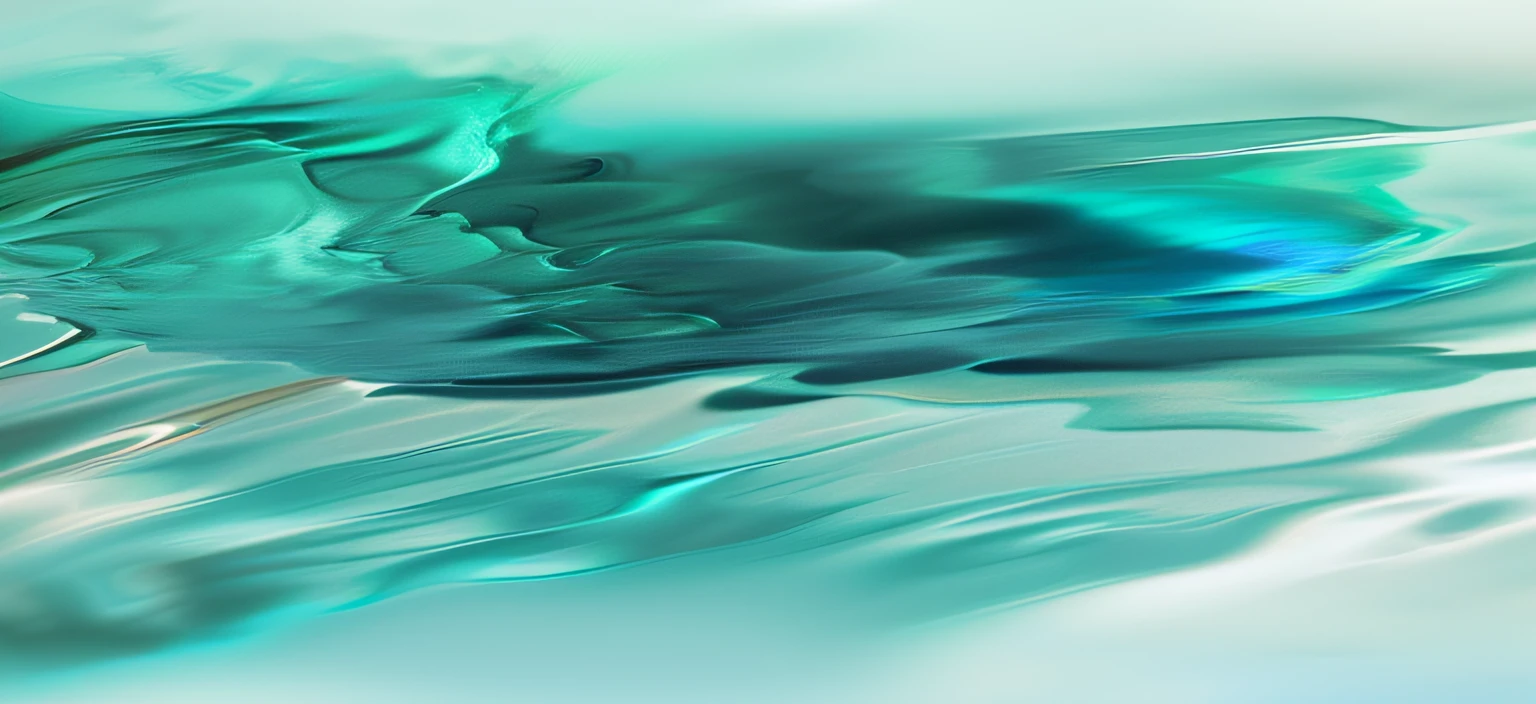 There is a close-up of a blue flower and green leaves, flowing aqua silk, flowing teal-colored silk, soft organic abstraction, silk flowing in wind, Floating. greenish-blue, swirling fluid, Exuberant organic elegance form, Greenish-blue tones, ethereal abstract, abstract liquid, Organic acrylic flow art, swirling liquids, blue - petals