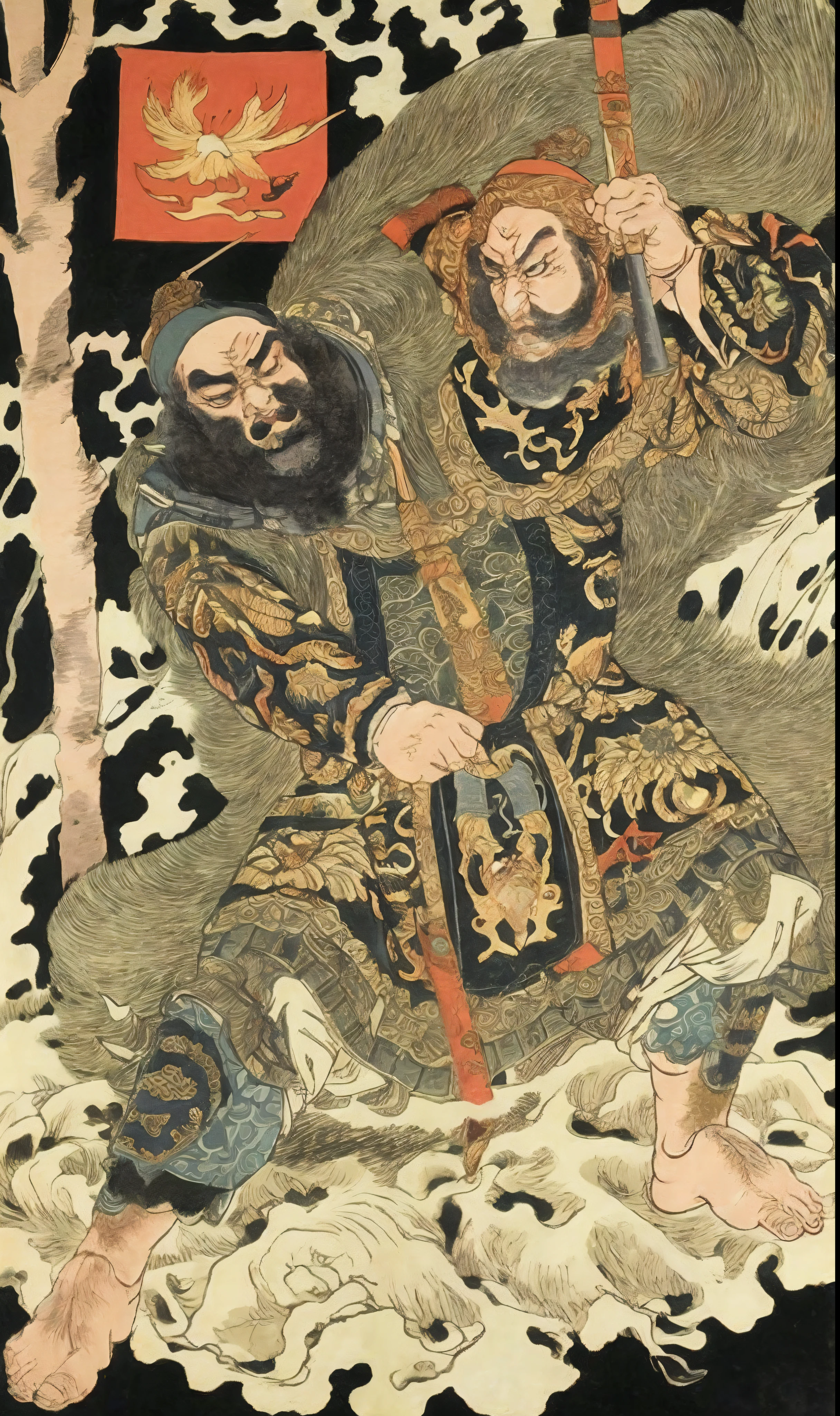 Guan Yu is shirtless,Long beard,ukiyo-style,k hd,Minimalist background,(angry look),tmasterpiece,filigree,k hd