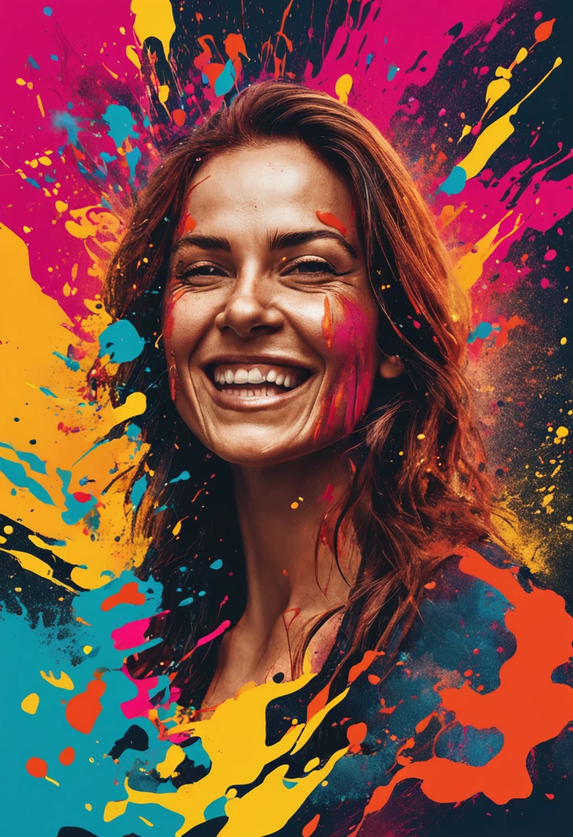 "Paint splashes, hyper-realistic portrait with ultra high quality, dynamically changing background."