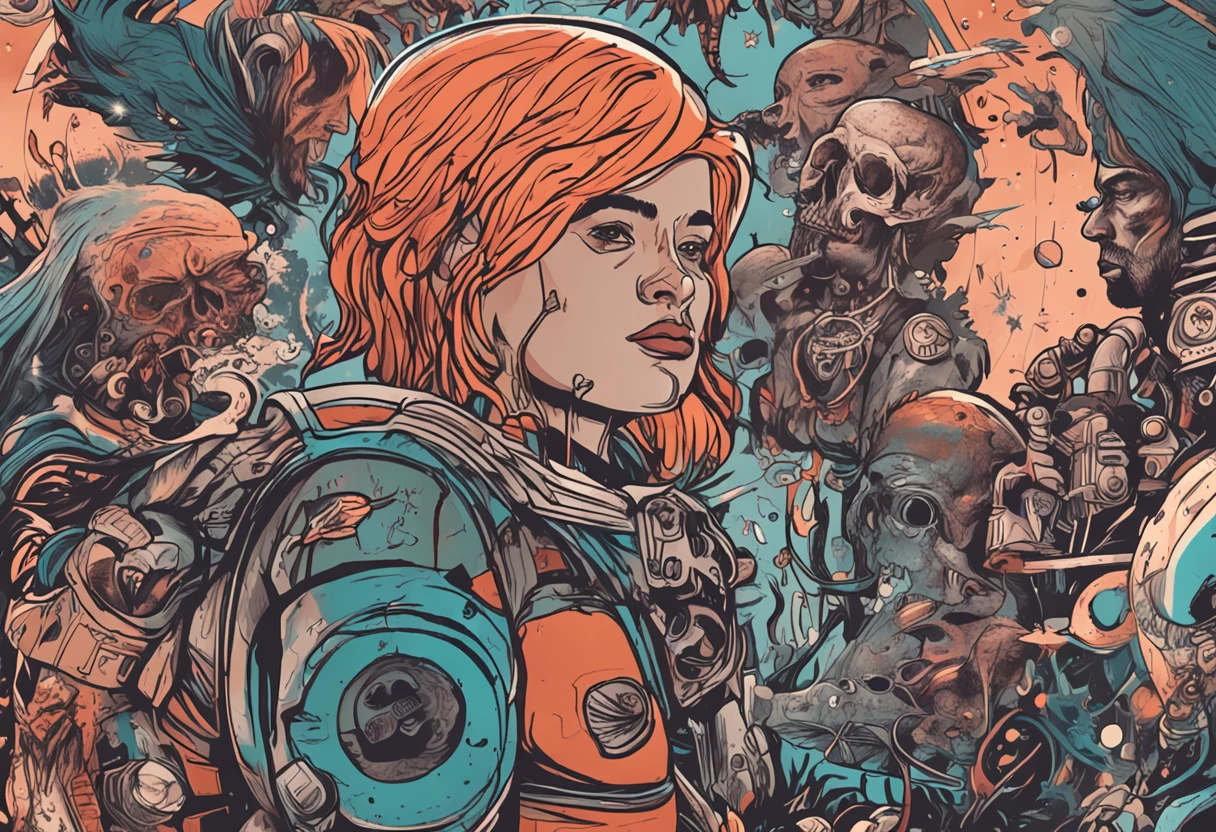 A tattoo artist in space, com cabelo curto