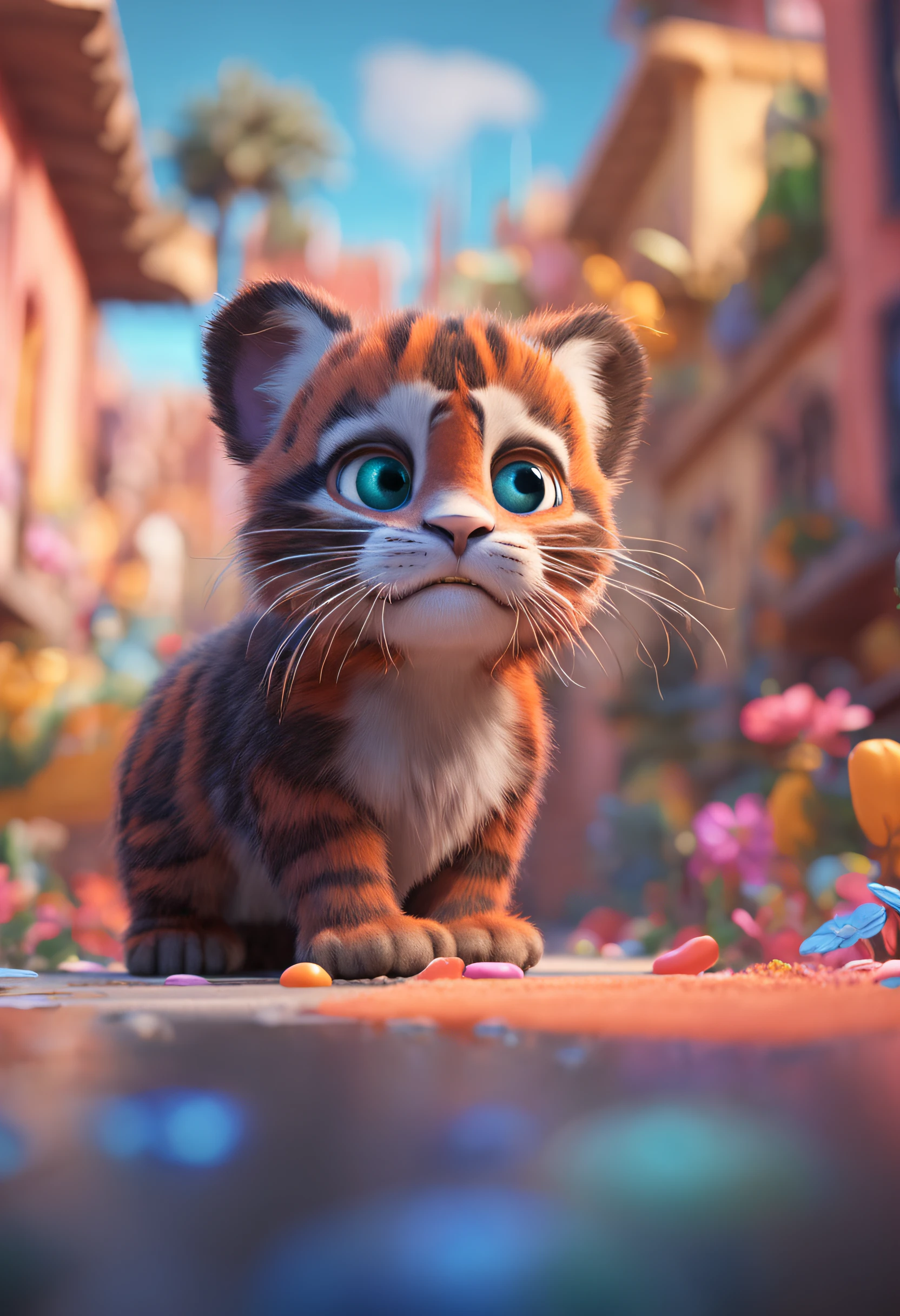 (masterpiece), (best quality), (ultra-detailed), (full body:1.2), Super cute, Pixar, Baby tiger, Big bright eyes, Fluffy, Smile, Delicate and fine, Fairy tales, Incredibly high detailed, Pixar style, Bright color palette, Natural light, Octane render, Trending on Artstation, Gorgeous, Ultra wide angle, 8k, HD, Realistic