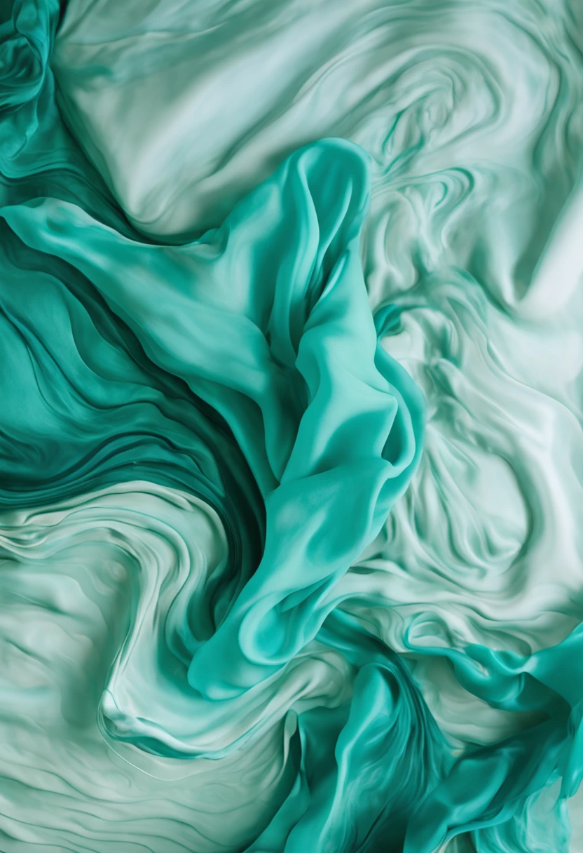flowing aqua silk, flowing teal-colored silk, soft organic abstraction, silk flowing in wind, Floating. greenish-blue, swirling fluid, Exuberant organic elegance form, Greenish-blue tones, ethereal abstract, abstract liquid, Organic acrylic flow art, swirling liquids, blue - petals