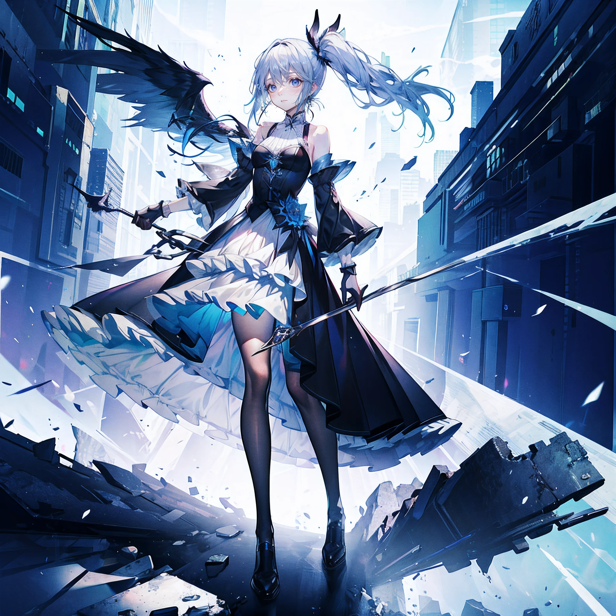 Side Ponytail Blonde Cool Girl Full Body Photo Dark Magic Black Wings Delicate Beautiful High Quality