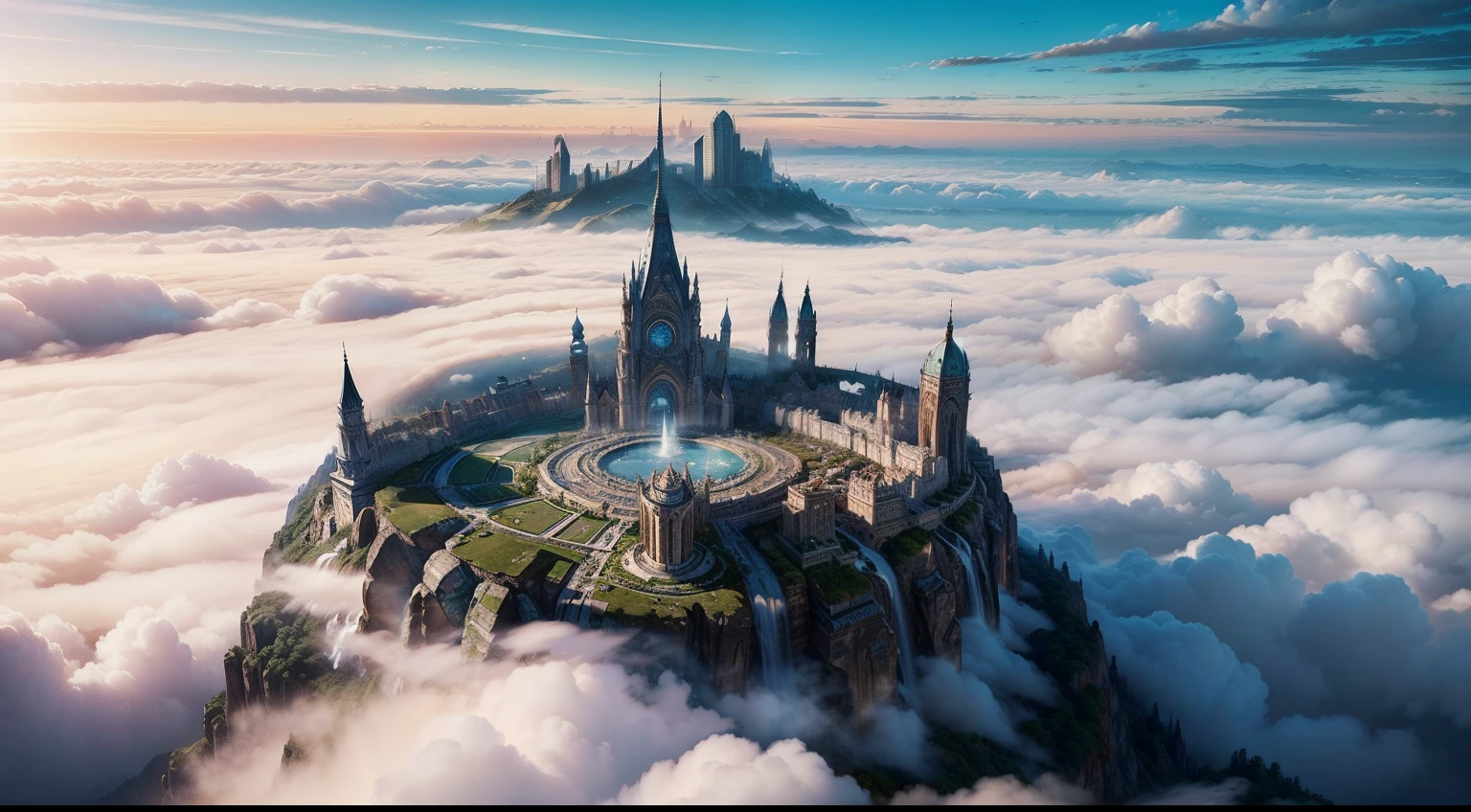 (masterpiece), (best quality), (ultra-detailed), ((Landscape))  City above the clouds