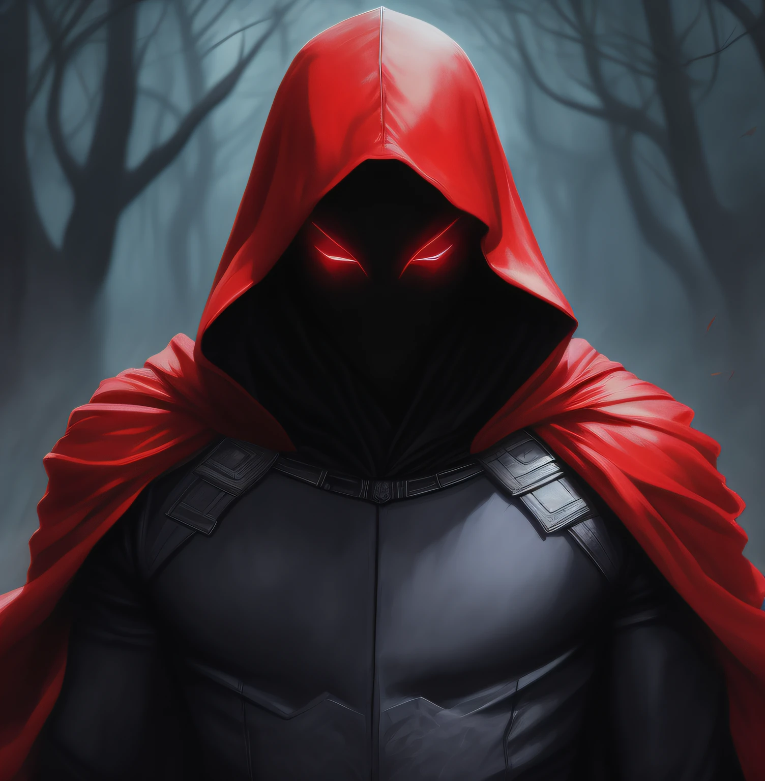 um close up de uma pessoa com capuz e capa vermelhos, Senhor Sith encapuzado encapuzado, Capa vermelha, Capuzes vermelhos, dark supervillain, capuz e capa, Camuflada, vestido escuro, Guilherme H. Pongiluppi, Wraith com capuz escuro, mago com capuz vermelho, cosplay capuz vermelho, capa vermelha, olhos vermelhos brilhantes, vestido com um belo manto vermelho