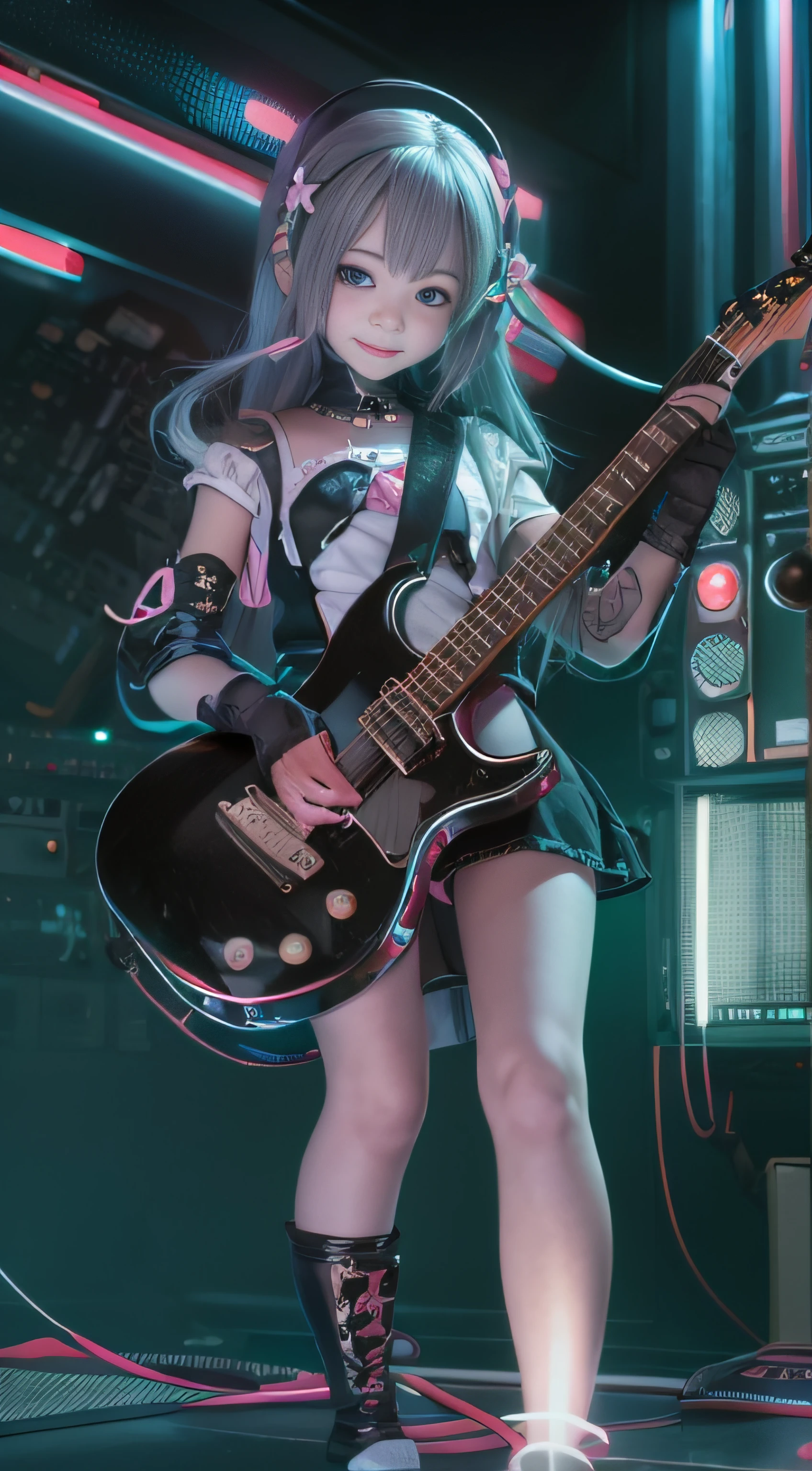 pretty rocker girl with electric guitar